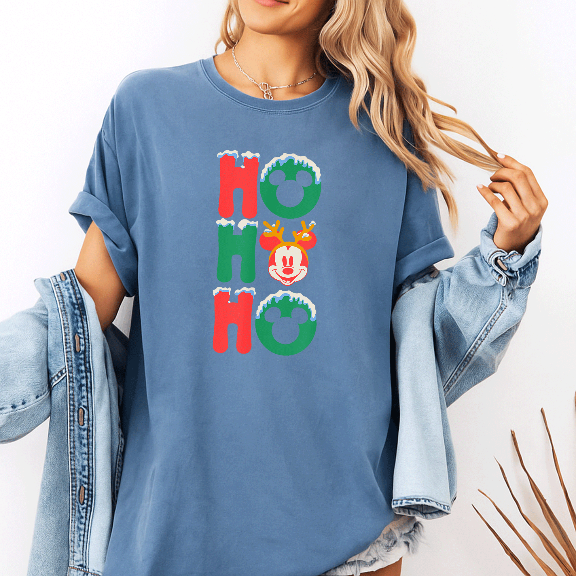 Mickey Mouse Ho Ho Ho Snowy Christmas Antlers T-Shirt for Festive Fun - Perfect Holiday Apparel for Kids and Adults - 10