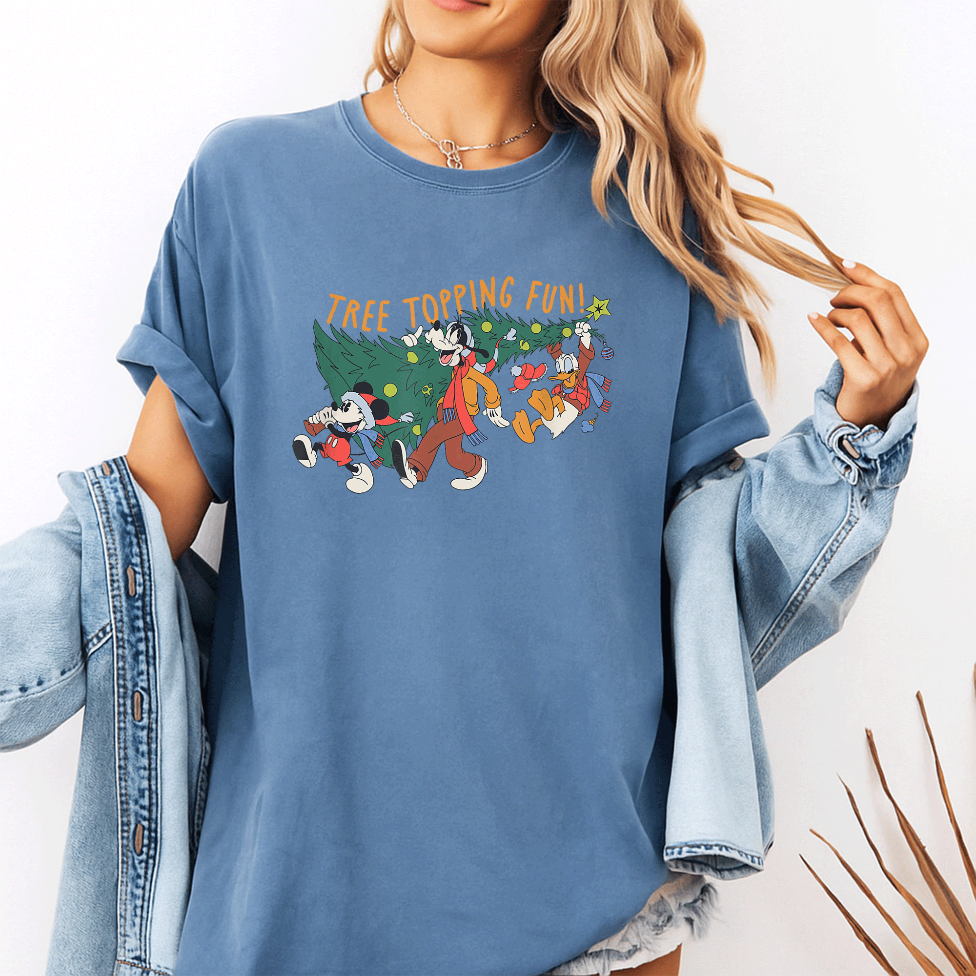 Mickey Mouse Goofy and Donald Christmas Tree Topping Fun T-Shirt for Festive Holiday Cheer and Disney Lovers - 10