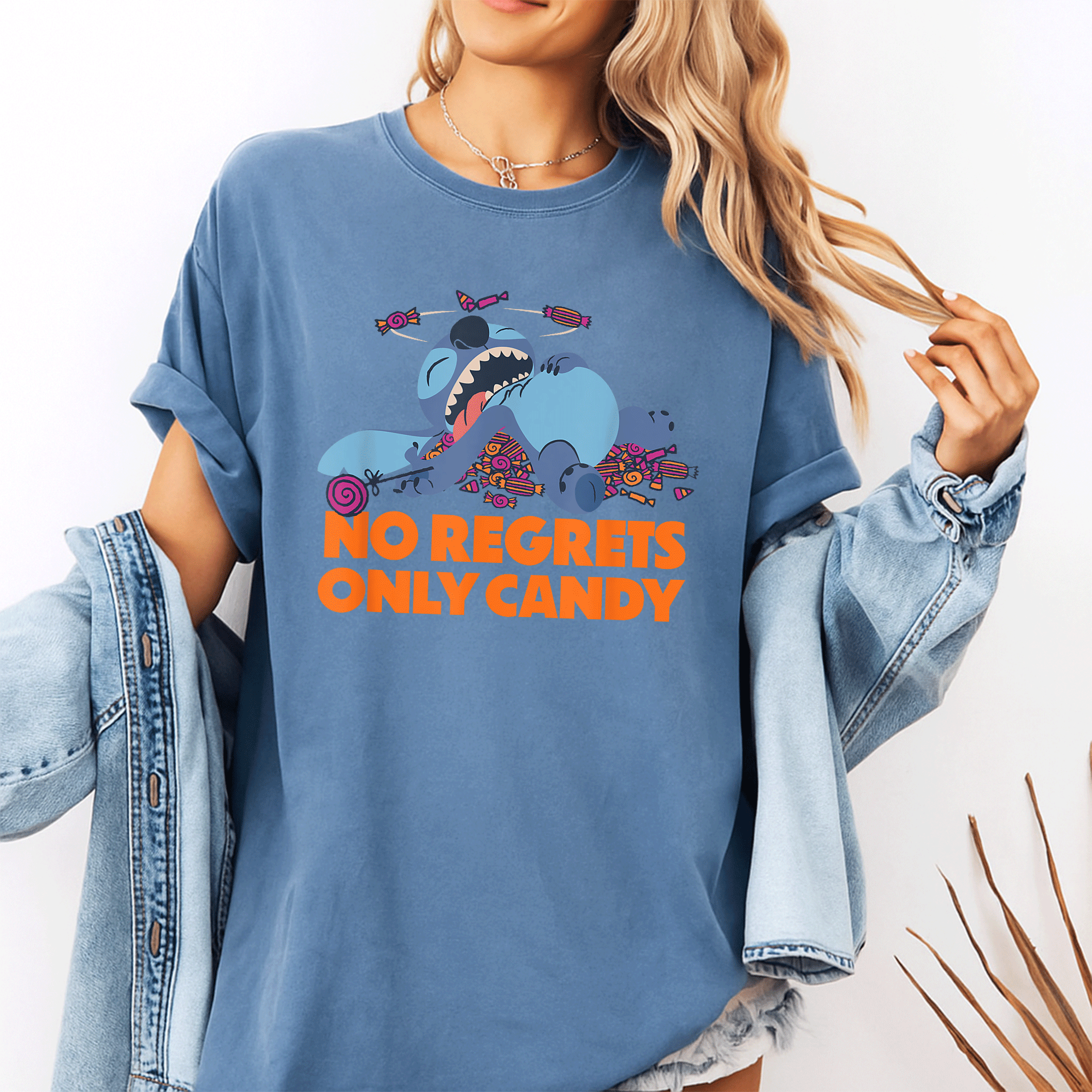 Amazon Essentials Stitch Halloween No Regrets Only Candy T-Shirt for Fun Festive Style, Perfect for Trick or Treating and Parties - 10
