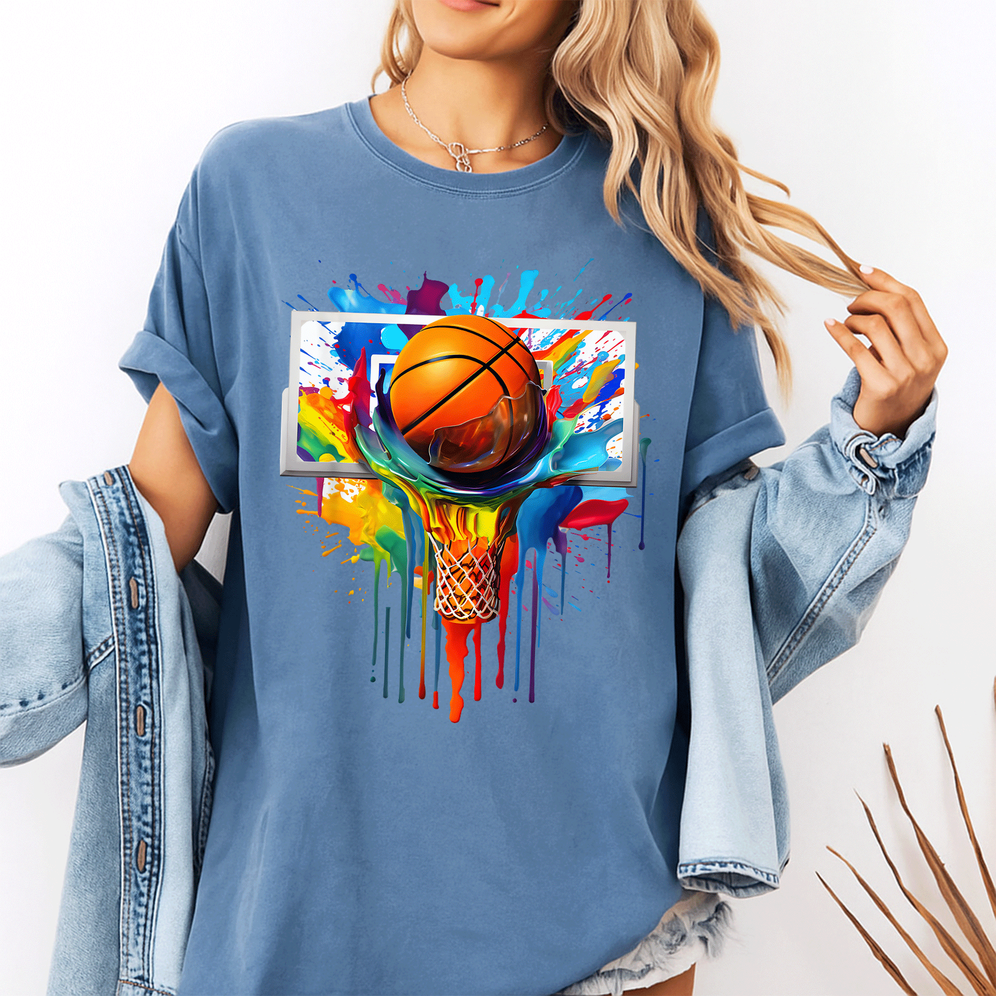 Vibrant Tie Dye Basketball T-Shirt for Slam Dunk Fans - Colorful Hoop Net Design Perfect for Active Lifestyle Style - 10