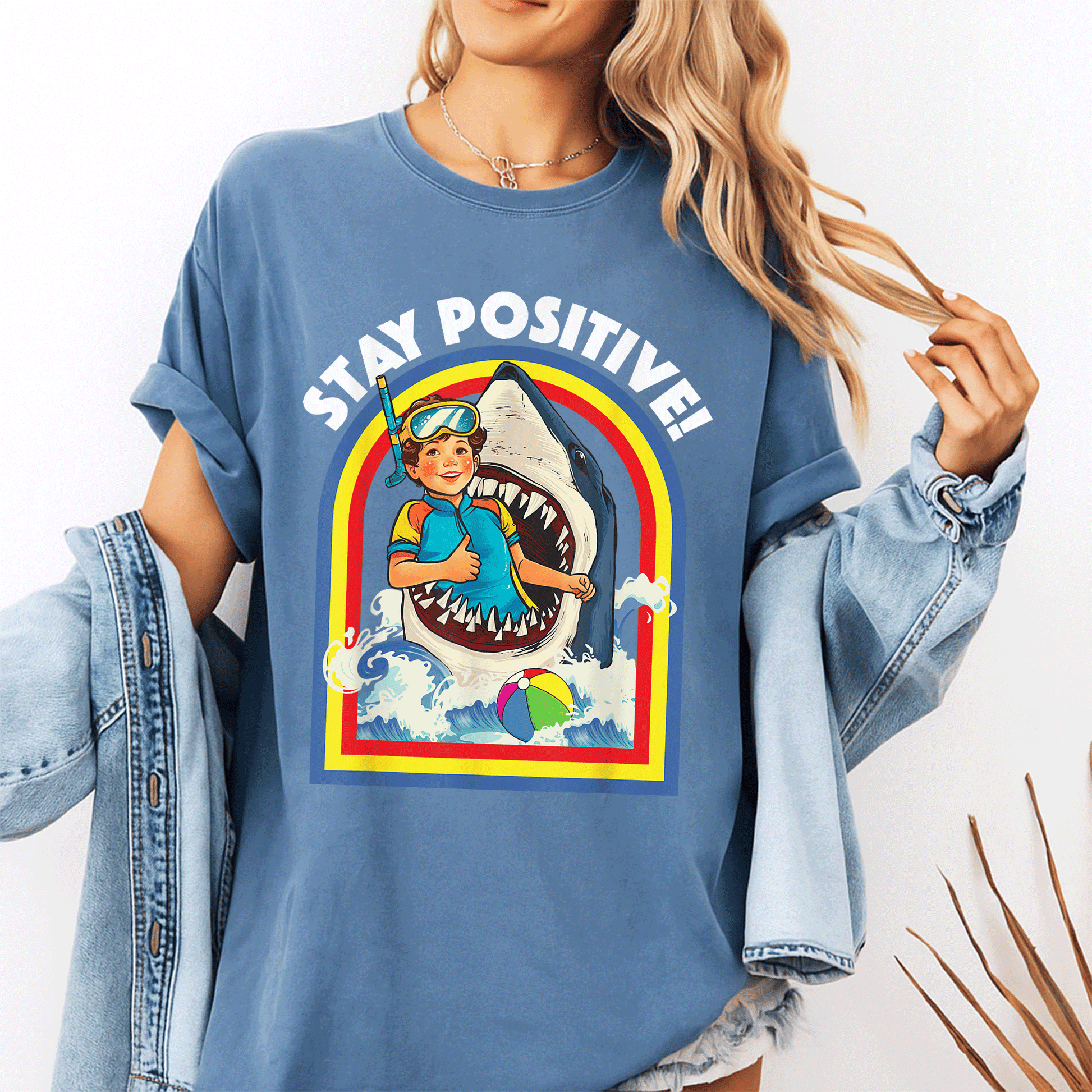 Stay Positive Shark Lover T-Shirt for Ocean and Sea Animal Enthusiasts, Perfect Gift for Wildlife Lovers - 10