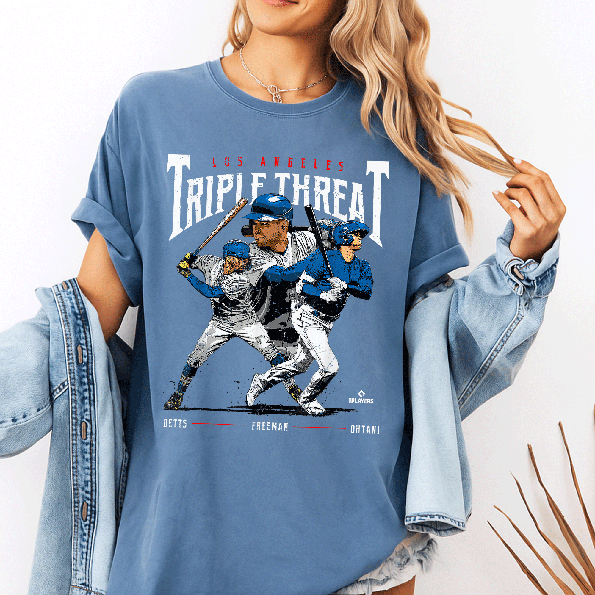 Triple Threat Ohtani Betts Freeman T-Shirt Los Angeles MLBPA Baseball Fans Graphic Tee for Ultimate Team Spirit - 10