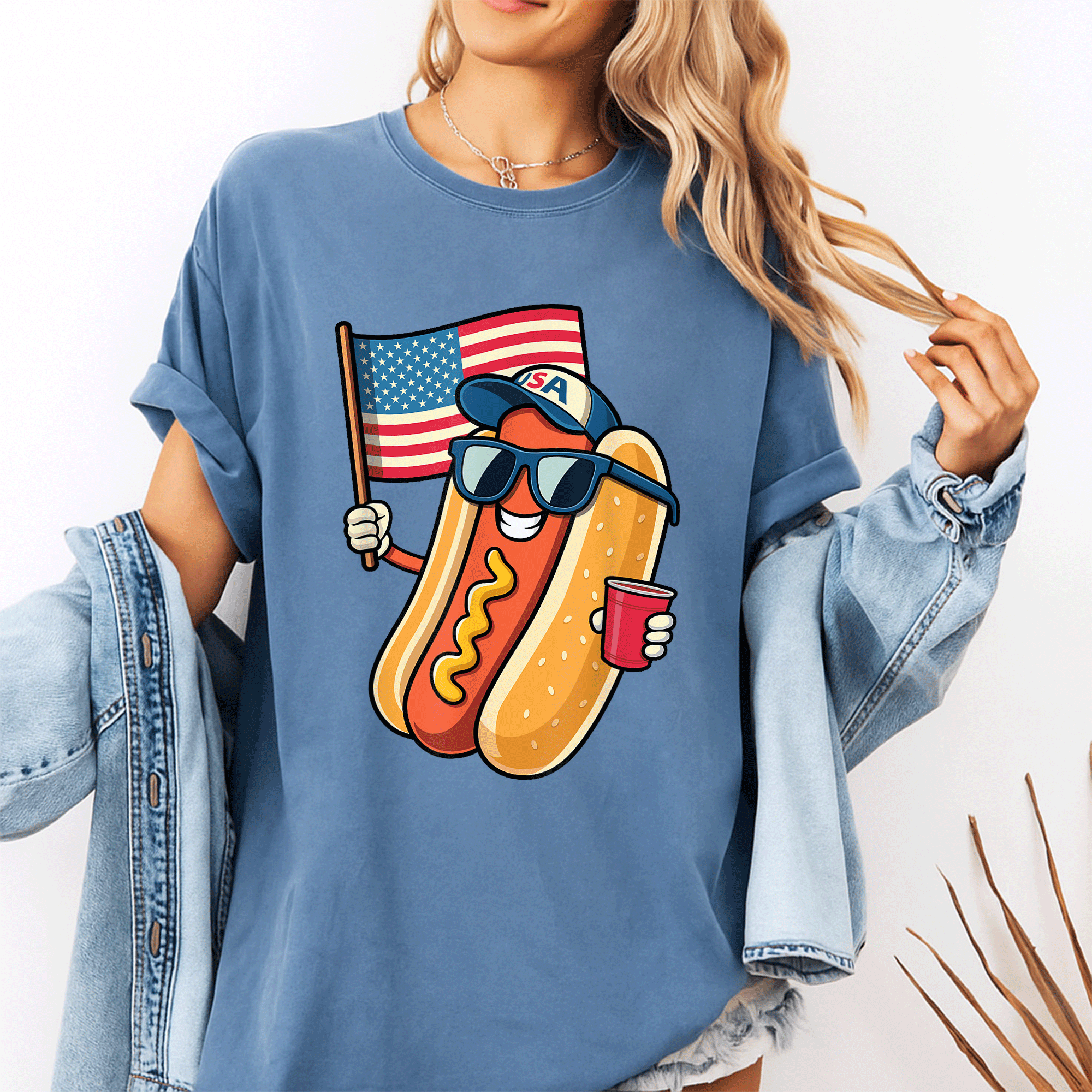 Funny 4th of July Hotdog T-Shirt with USA Flag Design - Perfect Patriotic Apparel for Independence Day Celebrations - 10