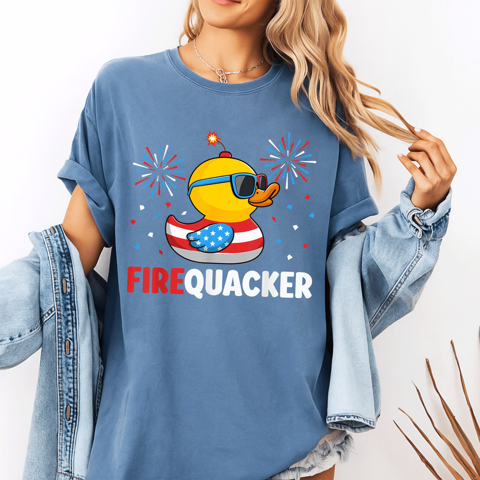 Funny 4th of July Duck Firequacker T-Shirt - Patriotic Design for Independence Day Celebrations and BBQ Fun - 10