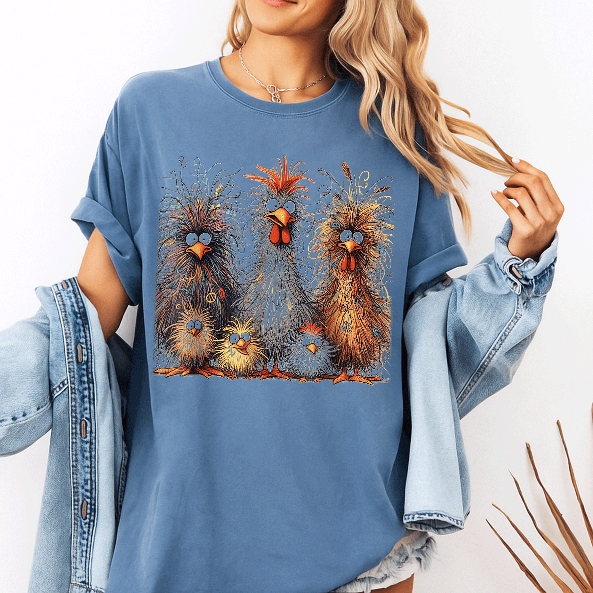 Eagerlys Colorful Funny Chicken Art T-Shirt Featuring a Crazy Chicken Family for Fun and Whimsical Style Lovers - 10