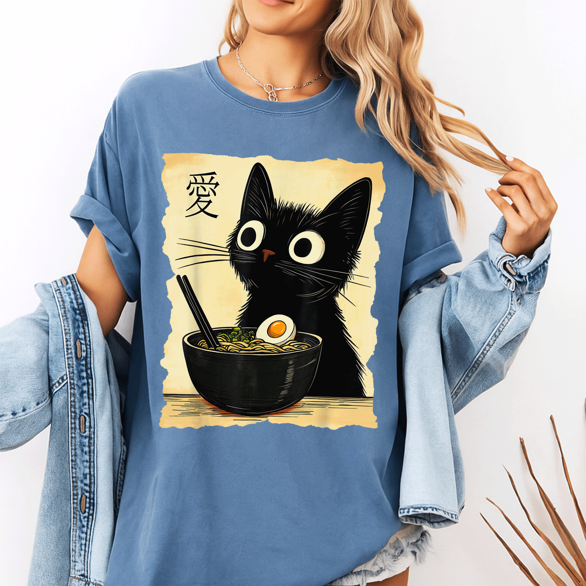 Funny Cat Ramen Graphic Tee - Cute Japanese Kawaii Anime Cat T-Shirt for Cat Lovers and Anime Fans, Perfect Gift! - 10