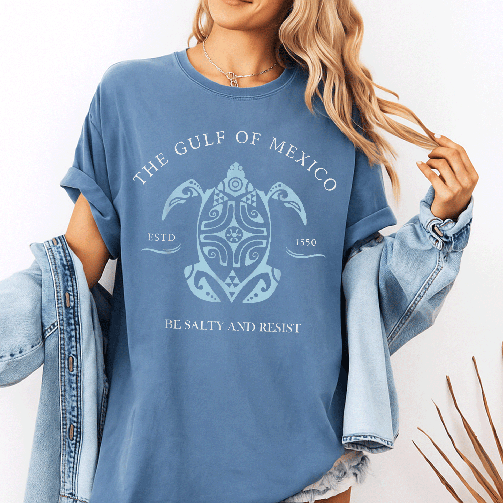 Gulf of Mexico Turtle Be Salty and Resist T-Shirt Featuring Fun Graphic Design for Beach Lovers and Nature Enthusiasts - 10