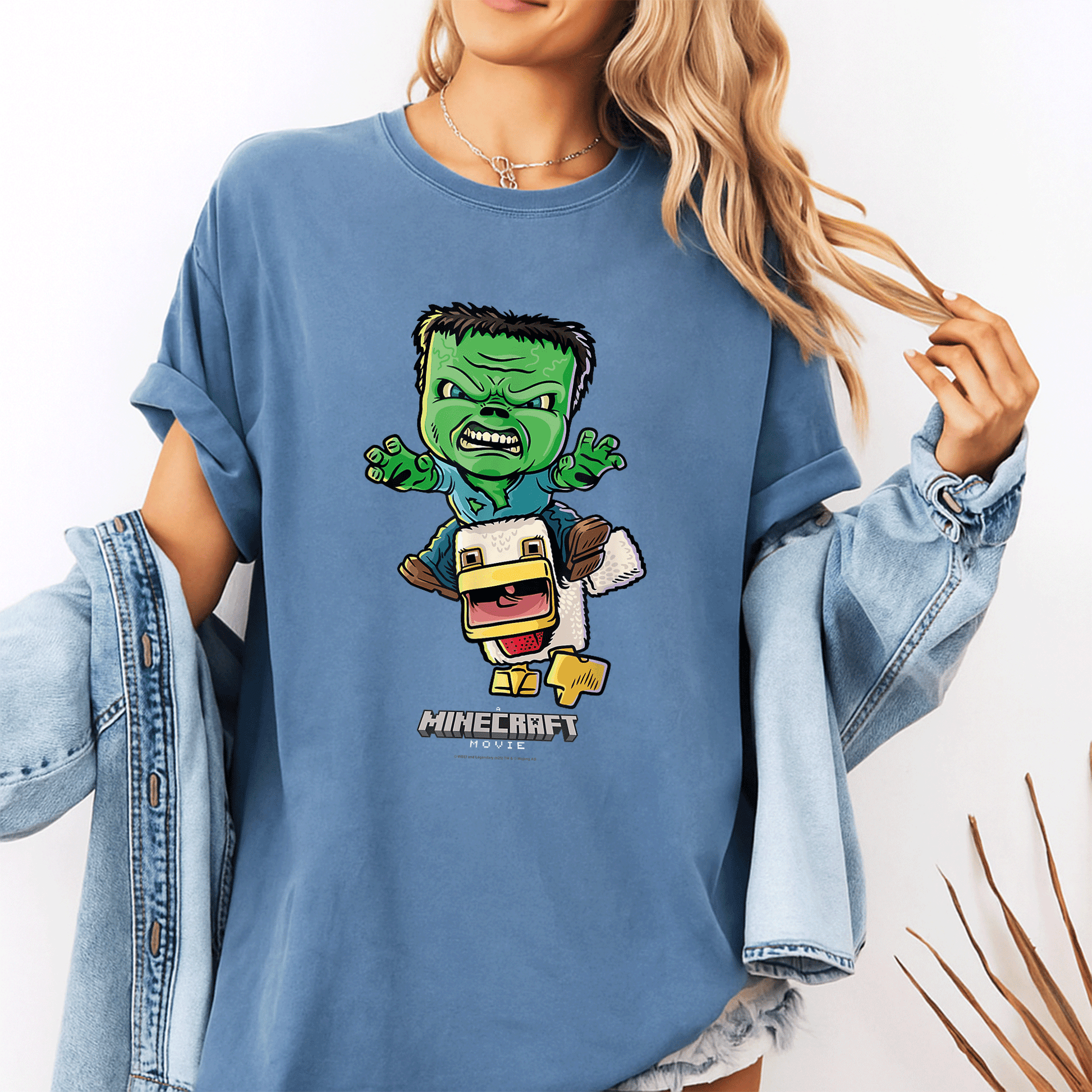 Cute Minecraft Movie Chicken Jockey Baby Zombie Animated T-Shirt for Gamers - Fun and Unique Graphic Tee for Kids and Adults - 10