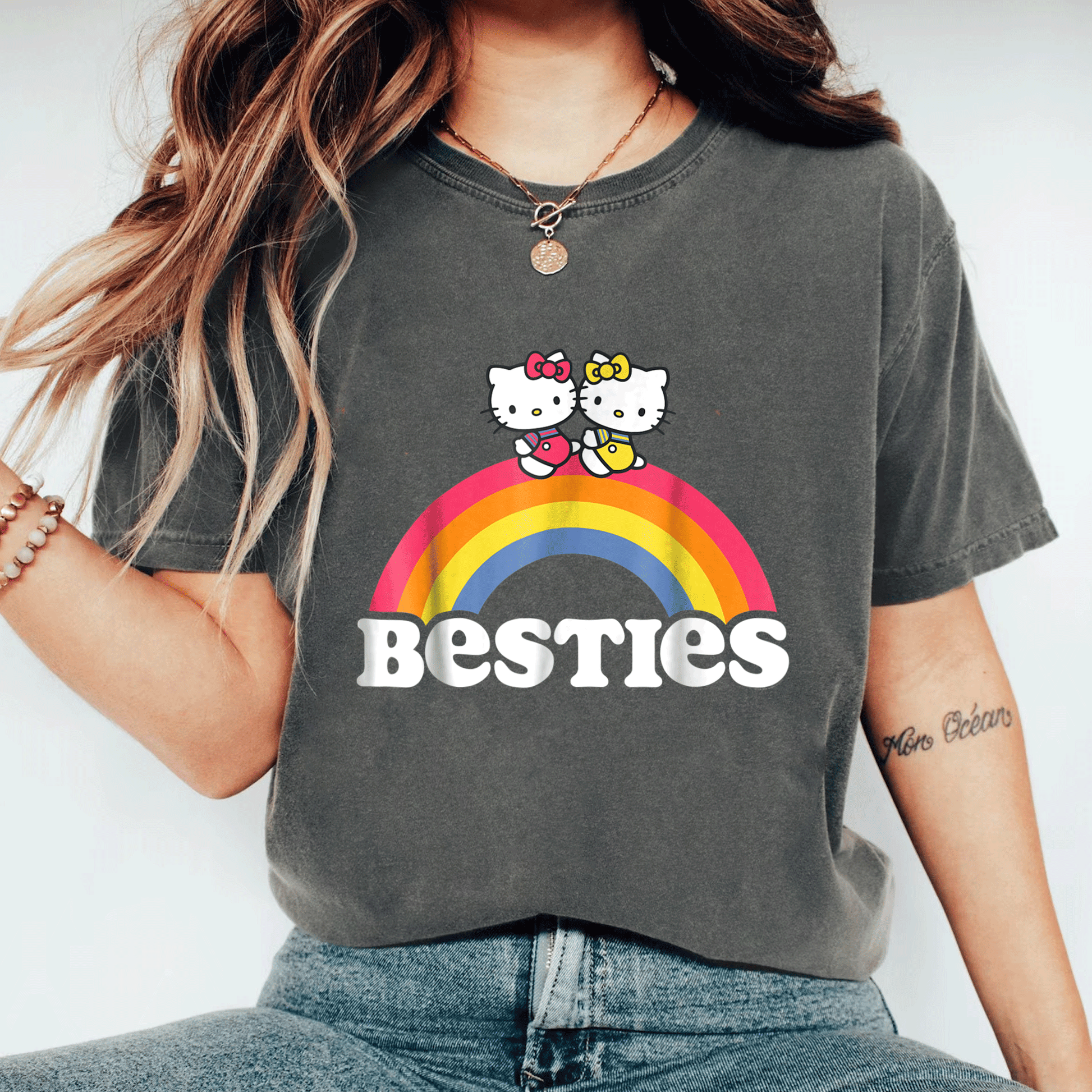 Cute Hello Kitty and Mimmy Besties Tee Shirt for Girls Perfect for Playdates and Everyday Fun, Adorable Cartoon Design! - 11