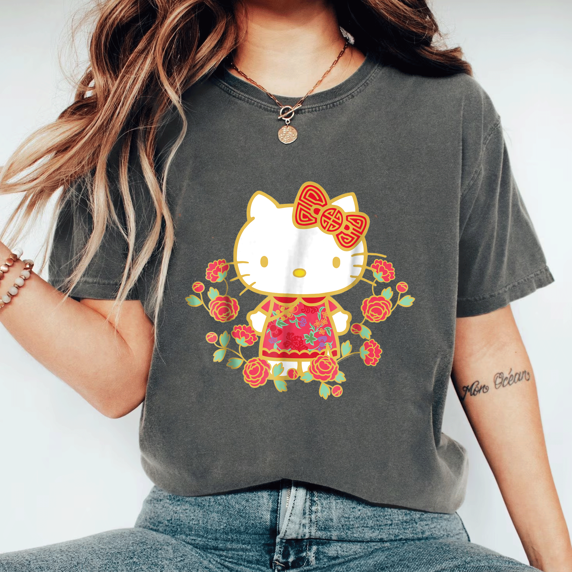 Adorable Hello Kitty Happy Lunar New Year Tee Shirt for Kids and Adults -Festive Design with Cute Colors and Animal Friends - 11
