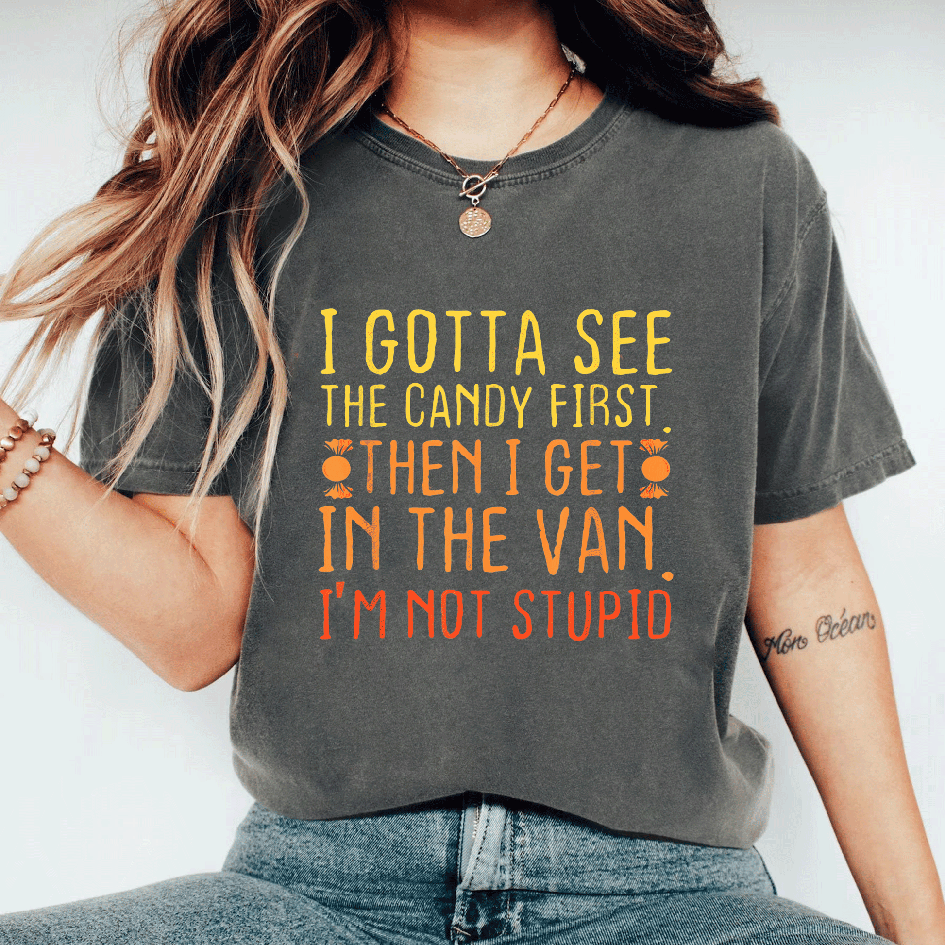 I Gotta See The Candy First T-Shirt | Funny Creepy Adult Graphic Tee for Halloween Lovers and Trick-or-Treat Enthusiasts - 11