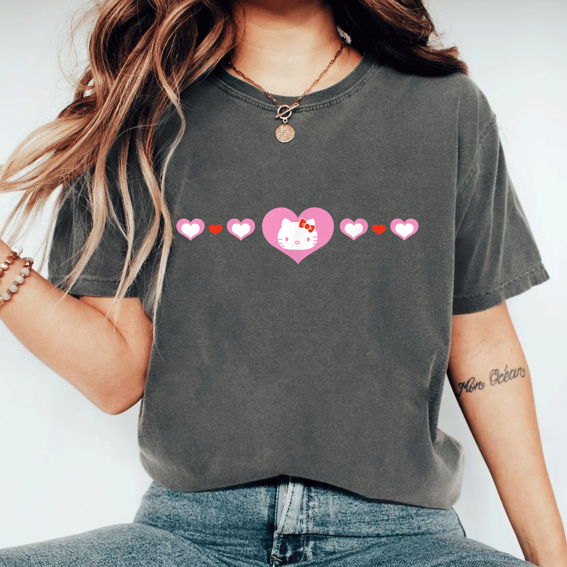 Cute Hello Kitty Hearts T-Shirt for Kids and Adults, Adorable Cartoon Design Perfect for Everyday Wear and Gifts - 11