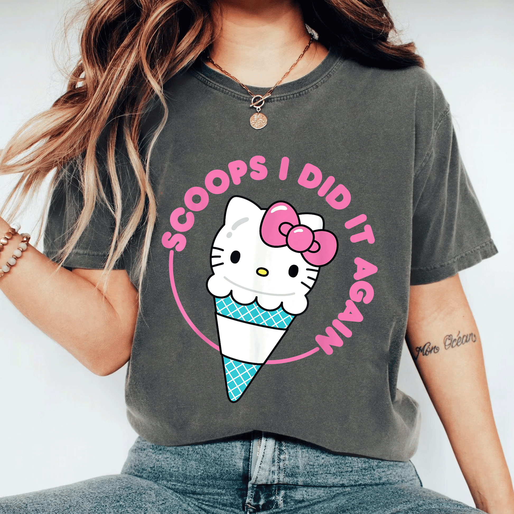 Cute Hello Kitty Ice Cream Cone Scoops I Did It Again T-Shirt for Kids and Adults - Sweet and Stylish Summer Fashion - 11