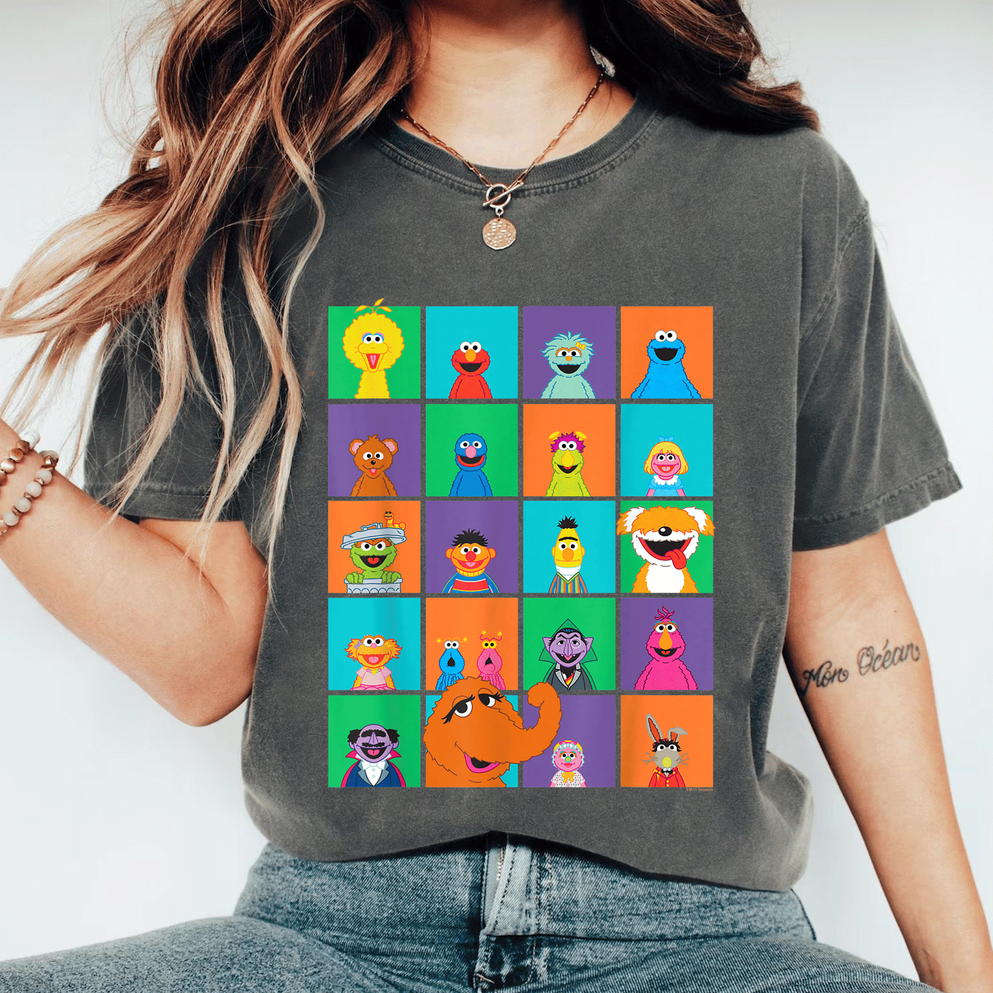 Adorable Sesame Street Character Squares T-Shirt Featuring Beloved Friends in Fun Colors Perfect for Kids and Fans of All Ages - 11