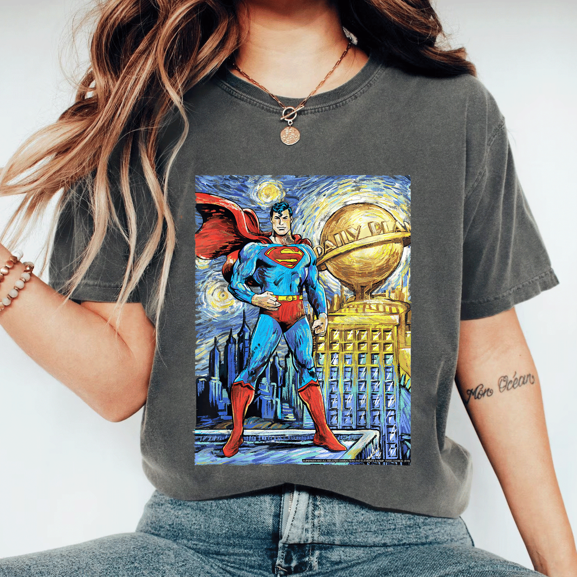 Stylish DC Comics Superman Starry Night Portrait T-Shirt - Unique Cosmic Art Design for Fans and Collectors - 11