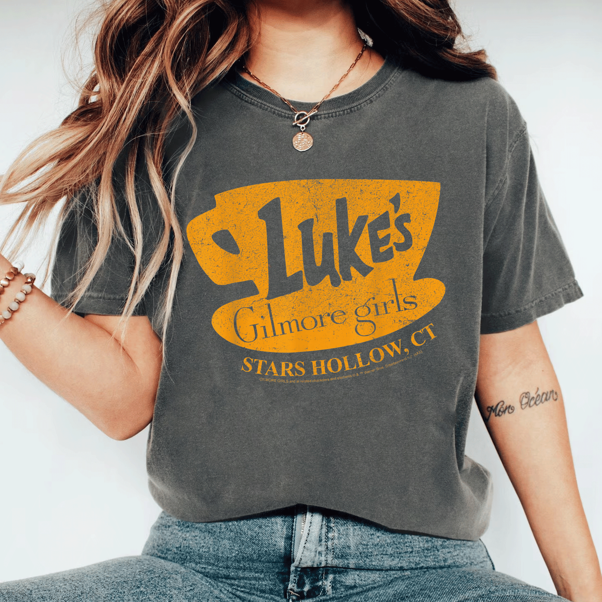 Gilmore Girls Luke's Stars Hollow Distressed Sign T-Shirt Perfect for Fans of Stars Hollow and Coffee Lovers - 11