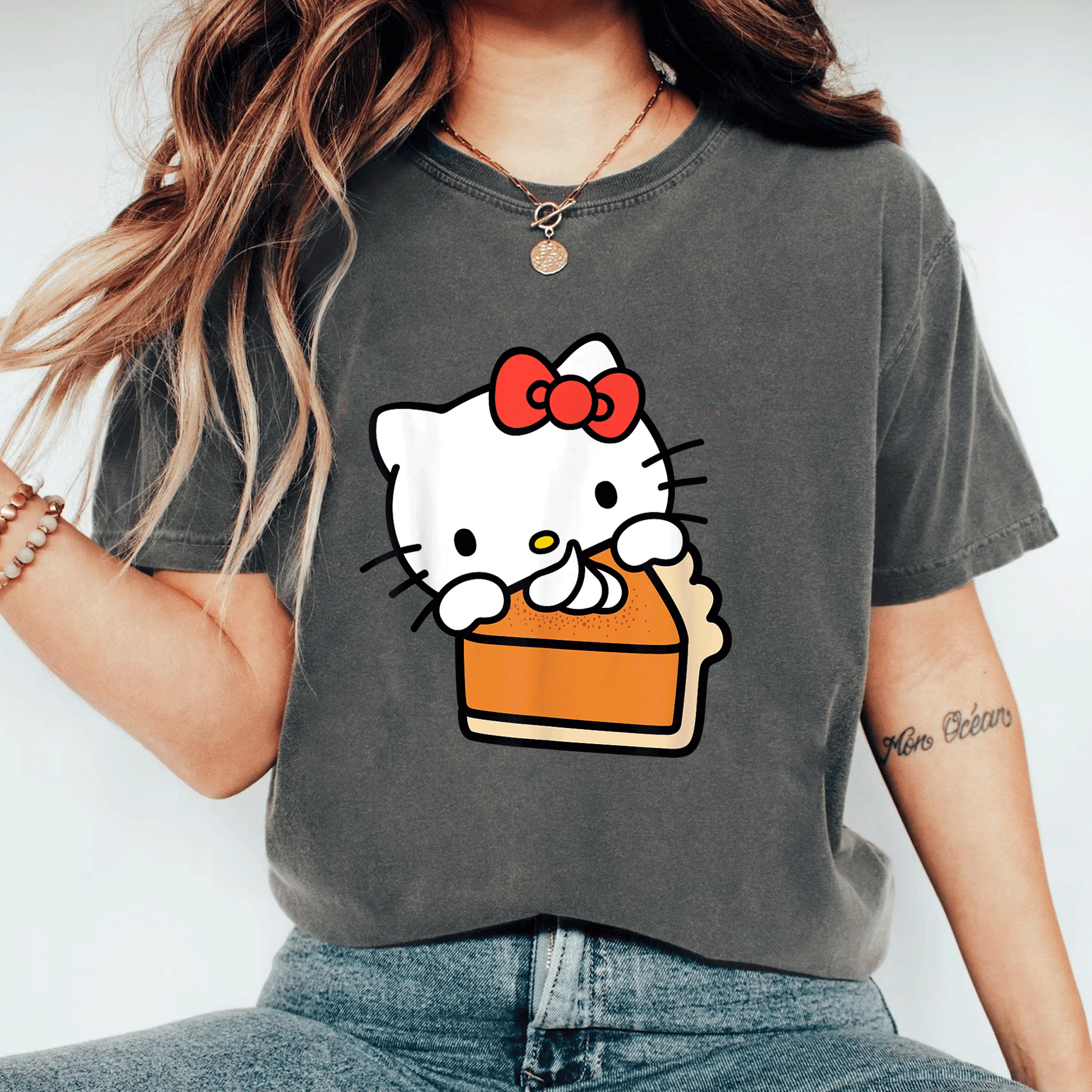 Hello Kitty Pumpkin Pie T-Shirt Adorable Fall Fashion for Cat Lovers Cute Graphic Tee Perfect for Halloween and Thanksgiving Celebrations - 11