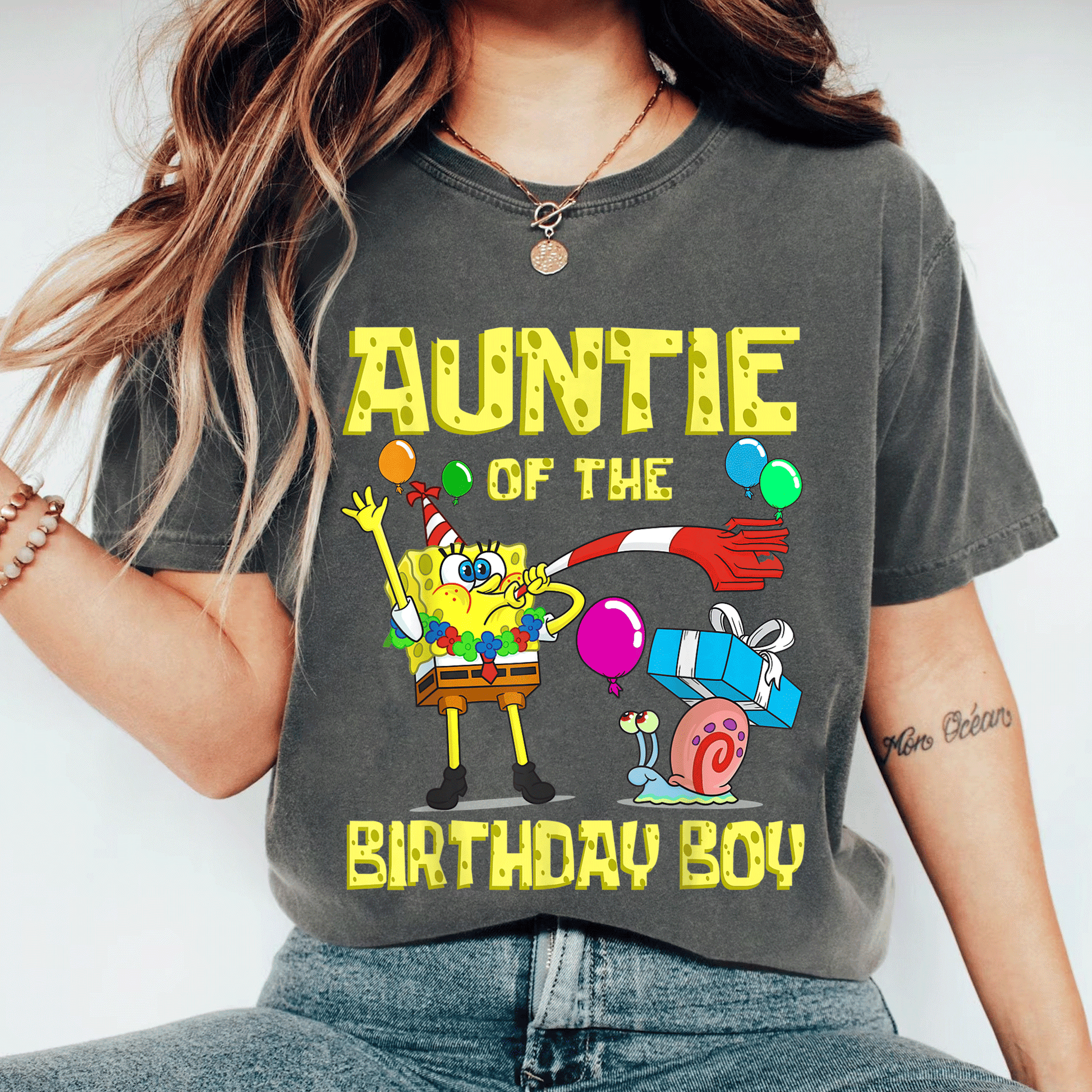SpongeBob Auntie of the Birthday Boy Theme T-Shirt by Mademark - Fun & Colorful Party Apparel for Fans of All Ages - 11
