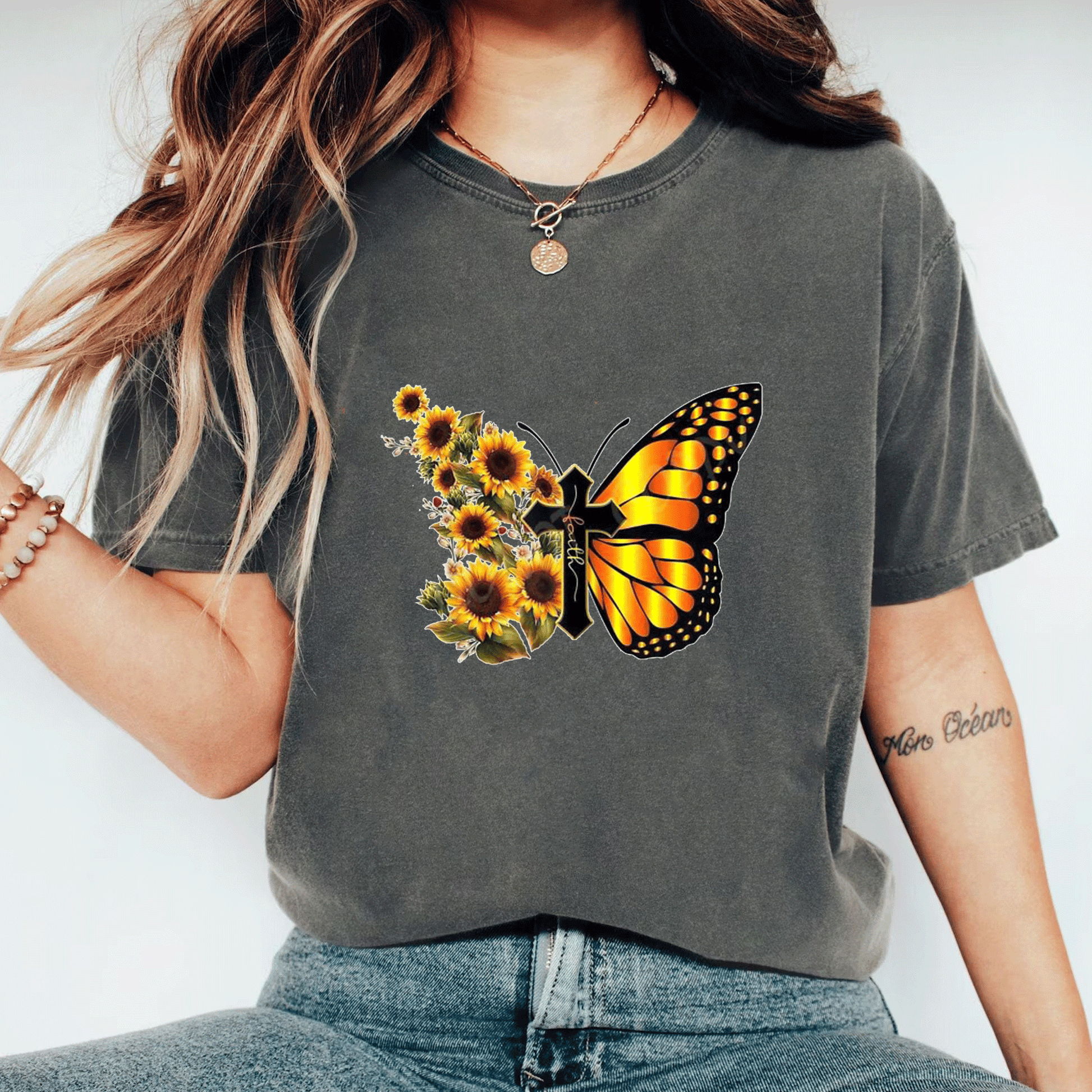 Sunflower Butterfly Faith T-Shirt for Women - Inspirational Floral Graphic Tee - Perfect Gift for Nature Lovers - 11