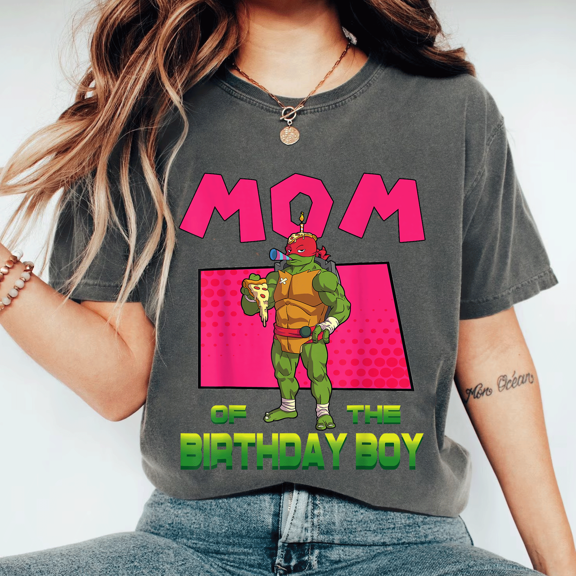 Mademark Teenage Mutant Ninja Turtles Raph Birthday Boy Pizza Theme T-Shirt for Moms - Fun and Festive Party Wear! - 11