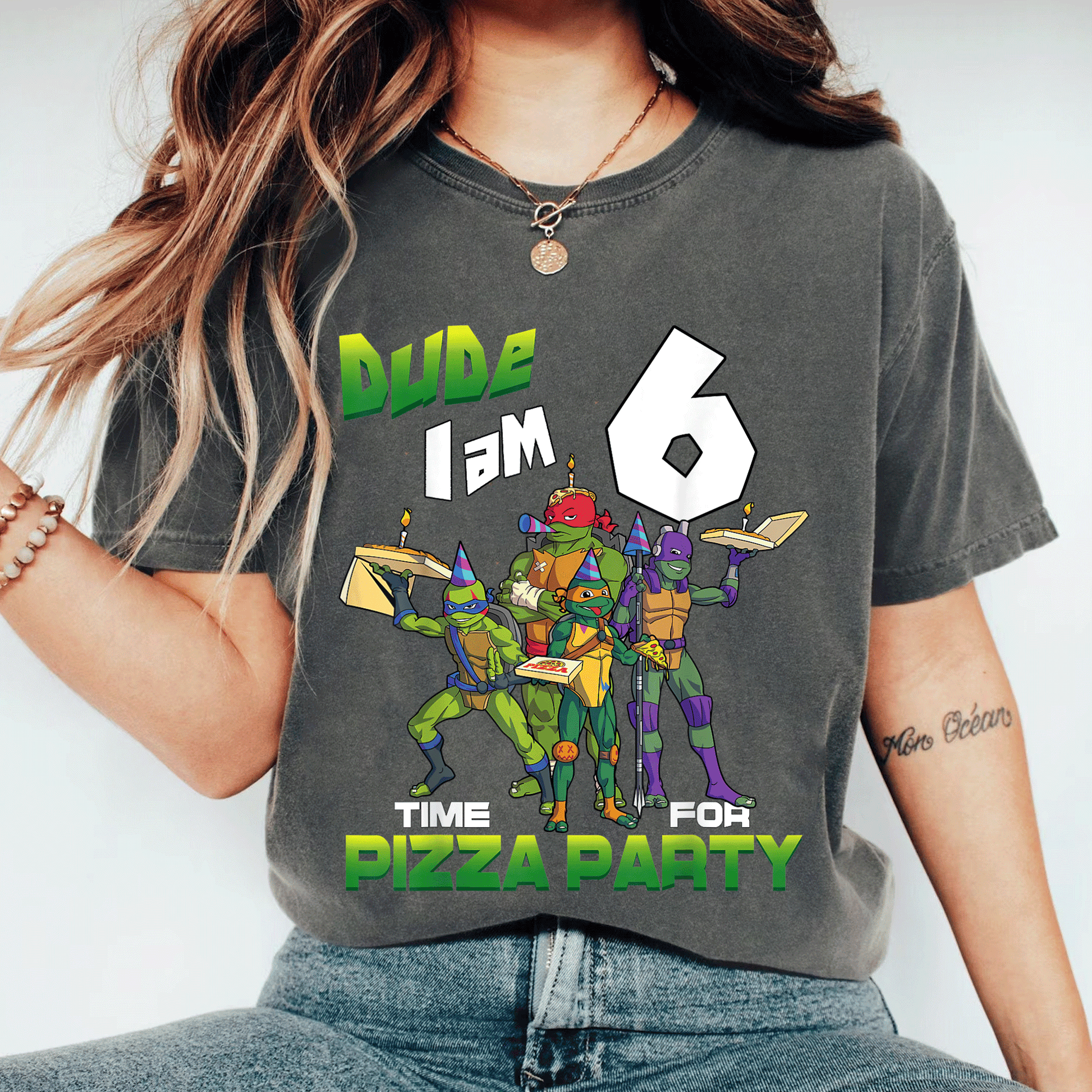 Cool Teenage Mutant Ninja Turtles Birthday T-Shirt for Boys - Dude I am 6 Years Old Pizza Party Style Fun Tee - 11