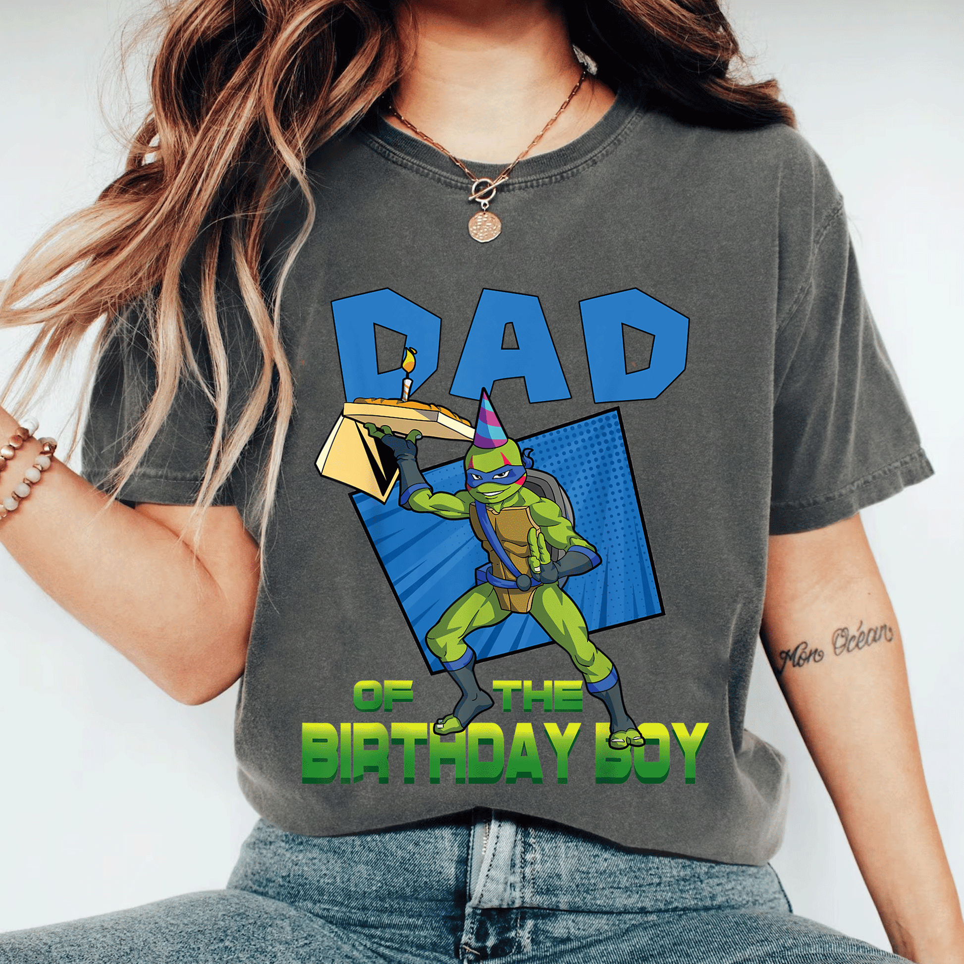Mademark Teenage Mutant Ninja Turtles Men's Leo Daddy of the Birthday Boy Pizza Party T-Shirt for Fun Celebrations - 11