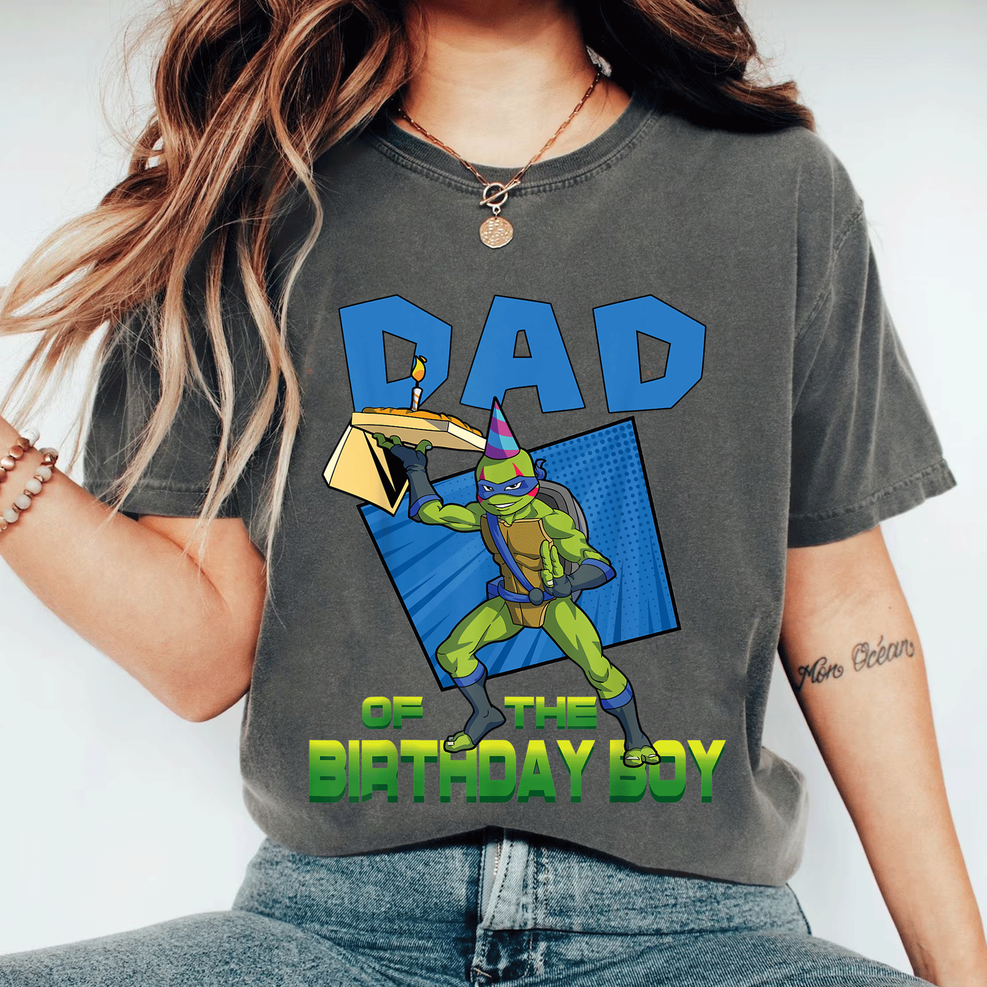 Mademark Teenage Mutant Ninja Turtles Men's Leo Daddy of the Birthday Boy Pizza Party T-Shirt for Fun Celebrations - 11