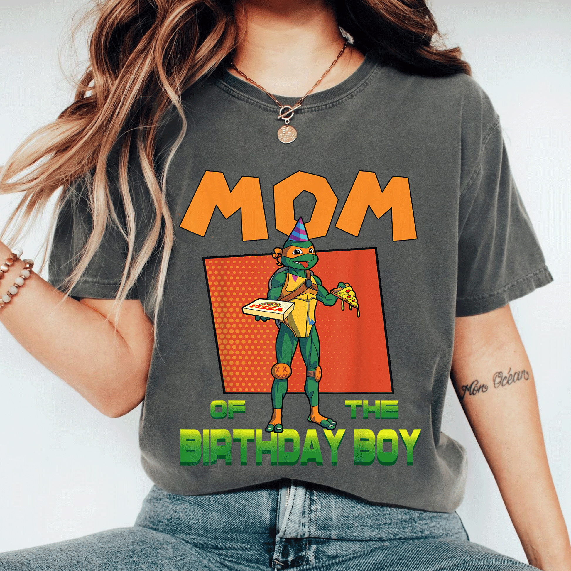 Mademark TMNT Mikey Pizza Theme Party T-Shirt for Mommy of the Birthday Boy - Fun and Stylish Celebration Outfit - 11
