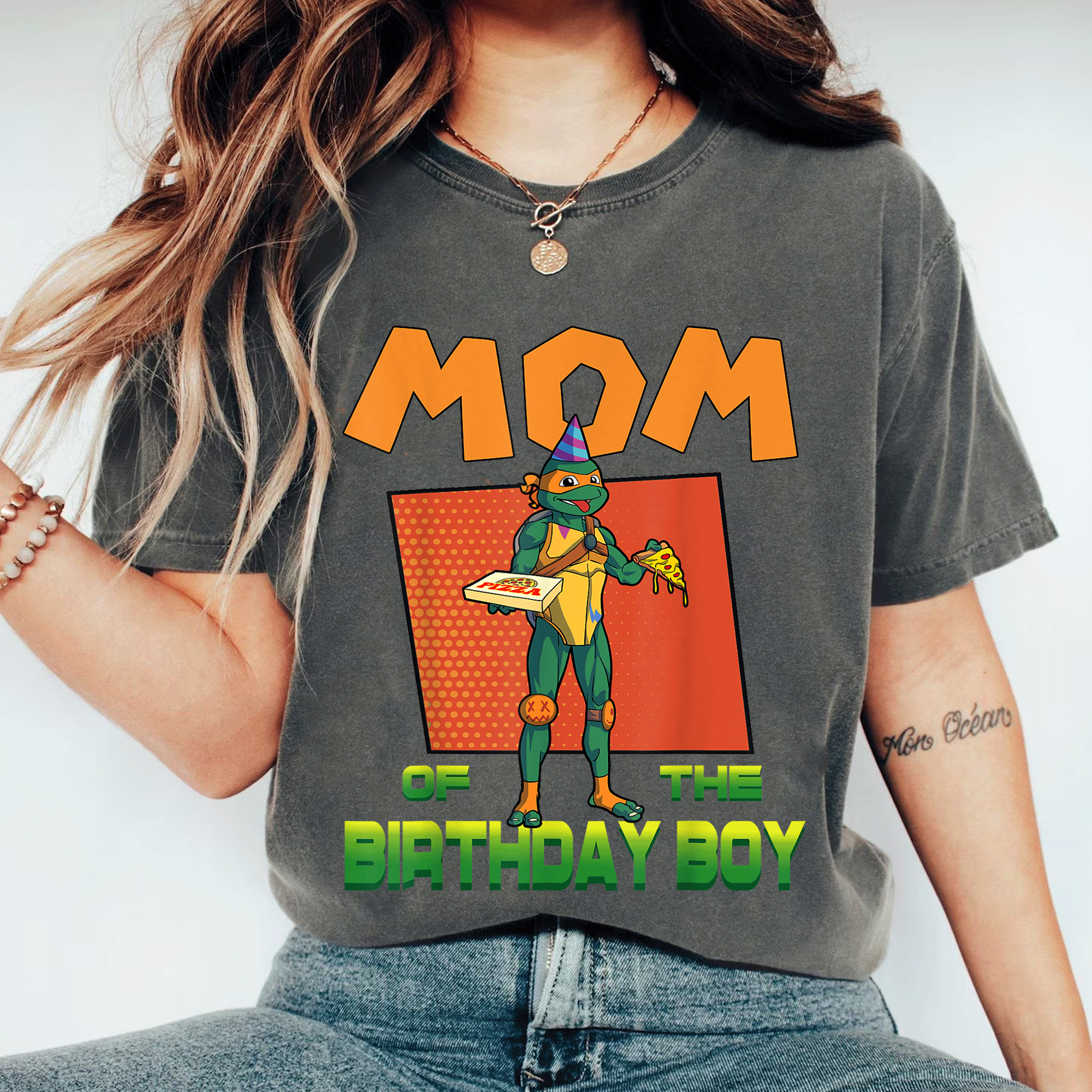 Mademark TMNT Mikey Pizza Theme Party T-Shirt for Mommy of the Birthday Boy - Fun and Stylish Celebration Outfit - 11
