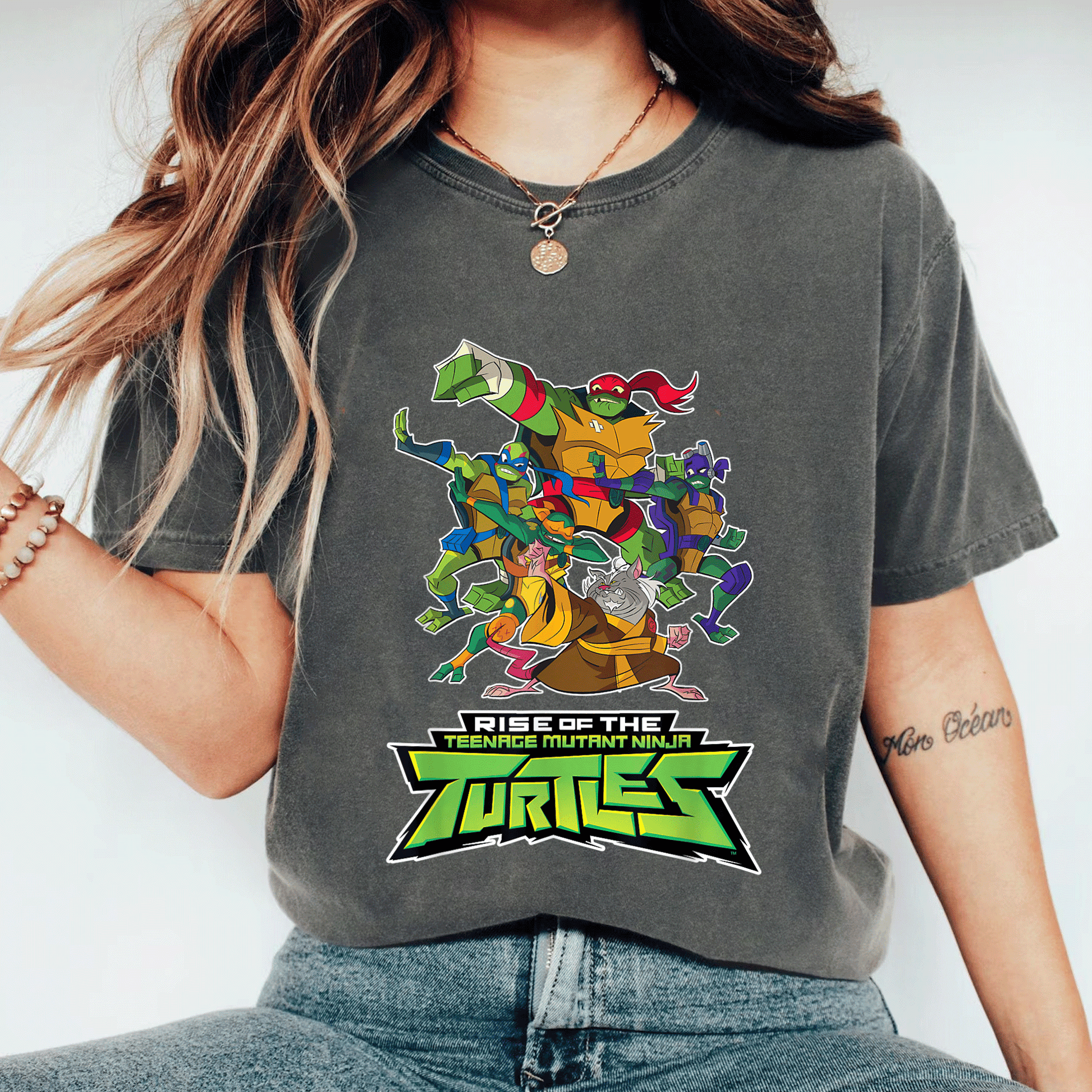 Mademark x Teenage Mutant Ninja Turtles Splinter & The Turtles Rise Graphic T-Shirt for Fans of Classic Animation Adventures - 11