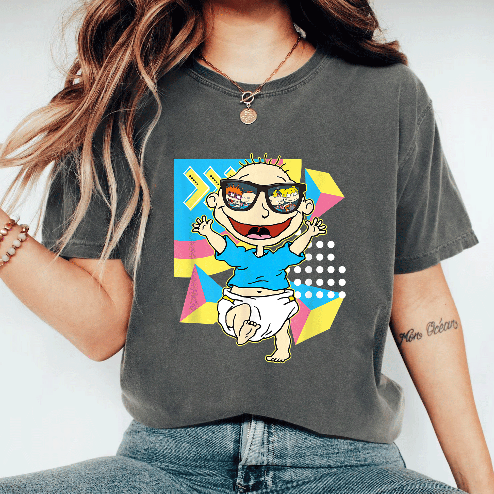 Mademark x Rugrats Tommy Pickles Sunglasses Reflection T-Shirt Perfect for Fans of Iconic 90s Cartoon Nostalgia and Style - 11