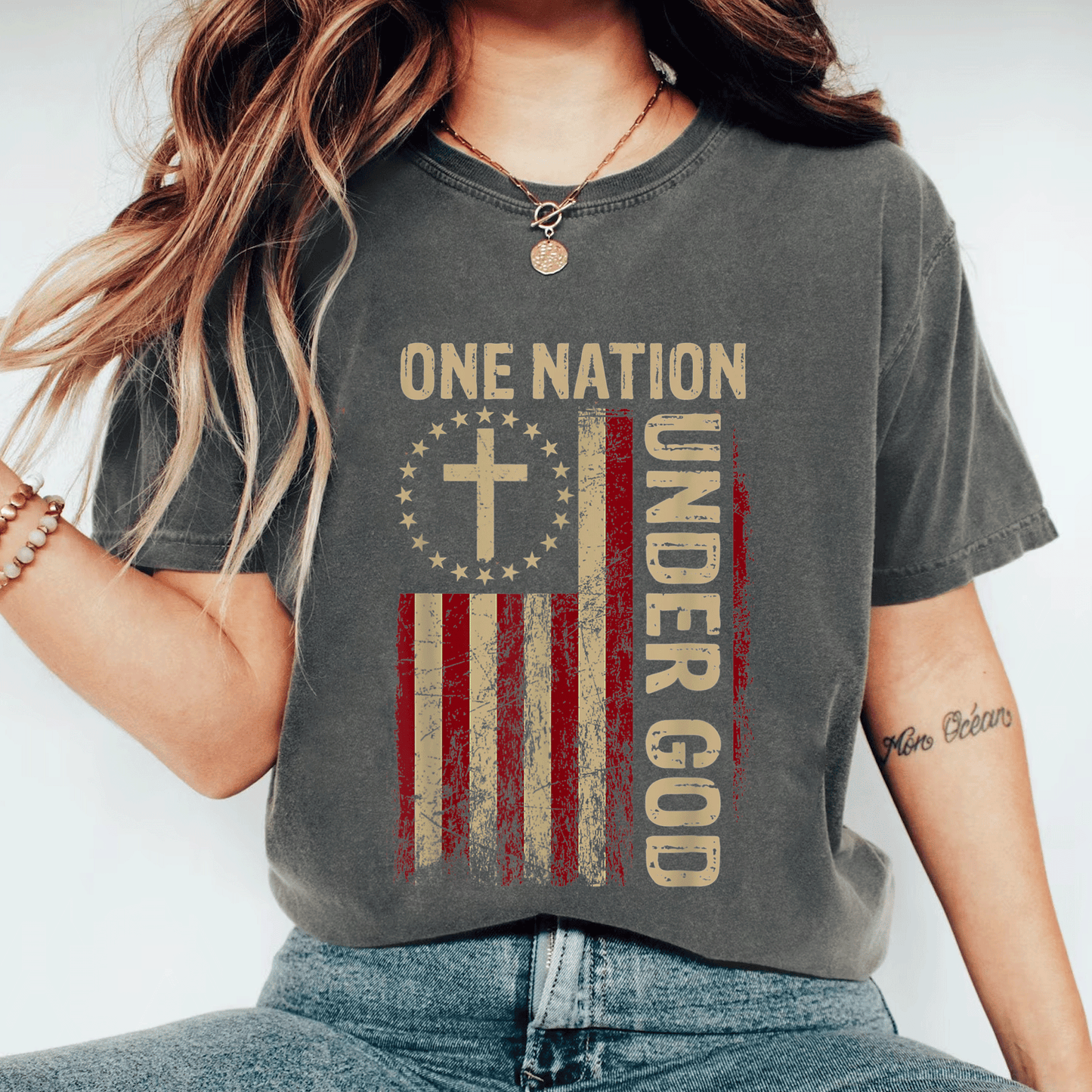 One Nation Under God Patriotic Christian T-Shirt for 4th of July Celebrations - Perfect for Faith and Freedom Events - 11
