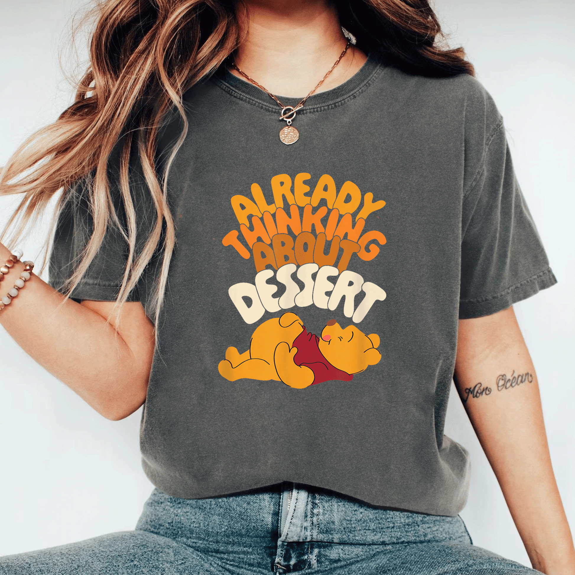 Cute Amazon Essentials Winnie the Pooh Thanksgiving T-Shirt Perfect for Dessert Lovers and Family Celebrations - 11