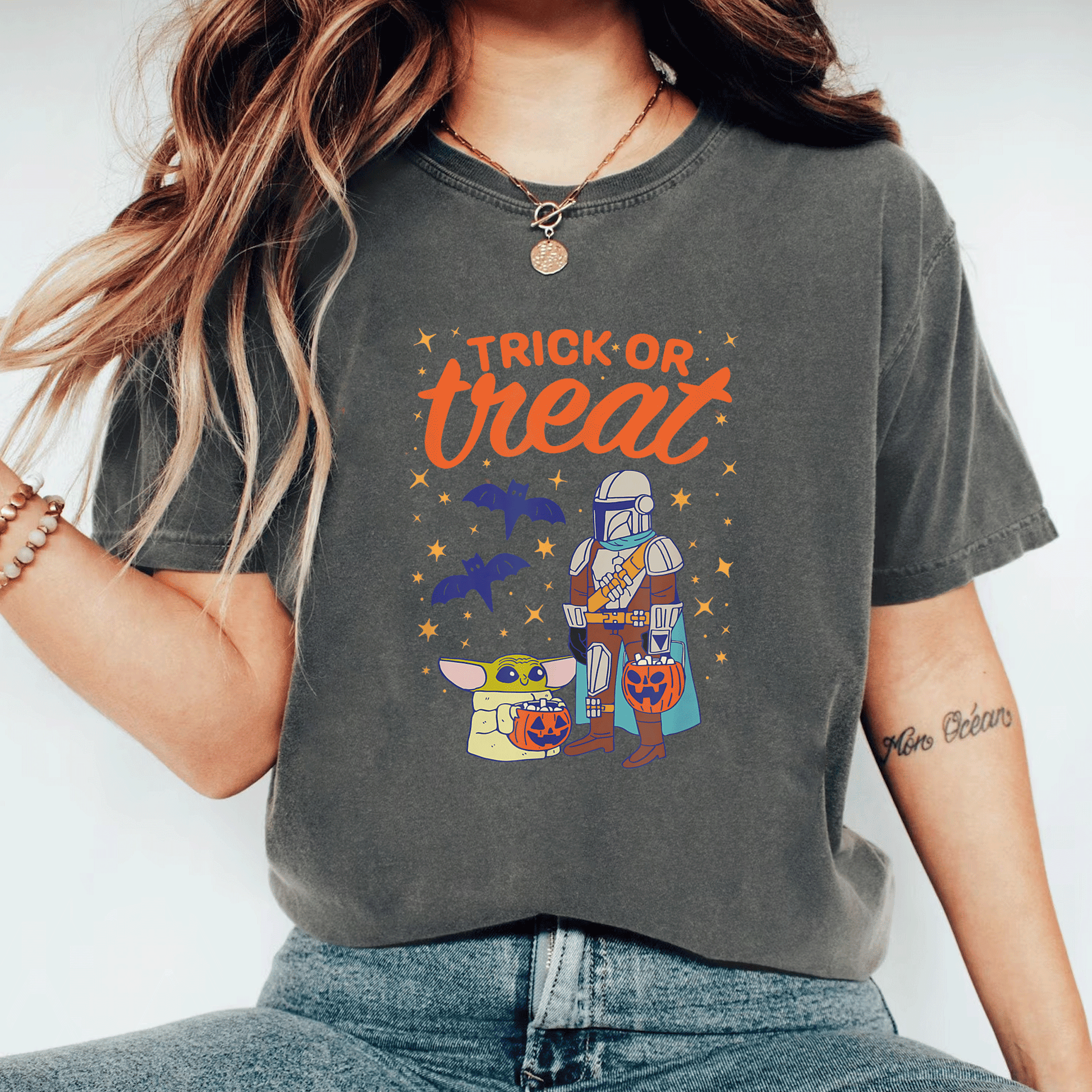 Mandalorian Grogu Halloween Trick or Treat T-Shirt for Kids, Cute and Fun T-Shirt for Star Wars Fans, Perfect Costume Tee - 11