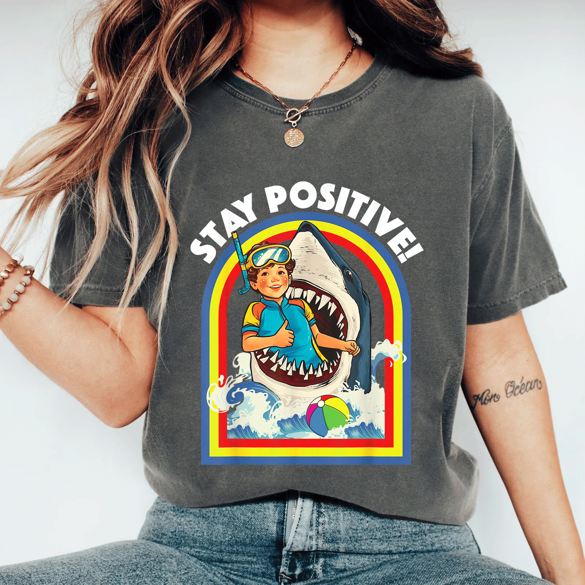 Stay Positive Shark Lover T-Shirt for Ocean and Sea Animal Enthusiasts, Perfect Gift for Wildlife Lovers - 11