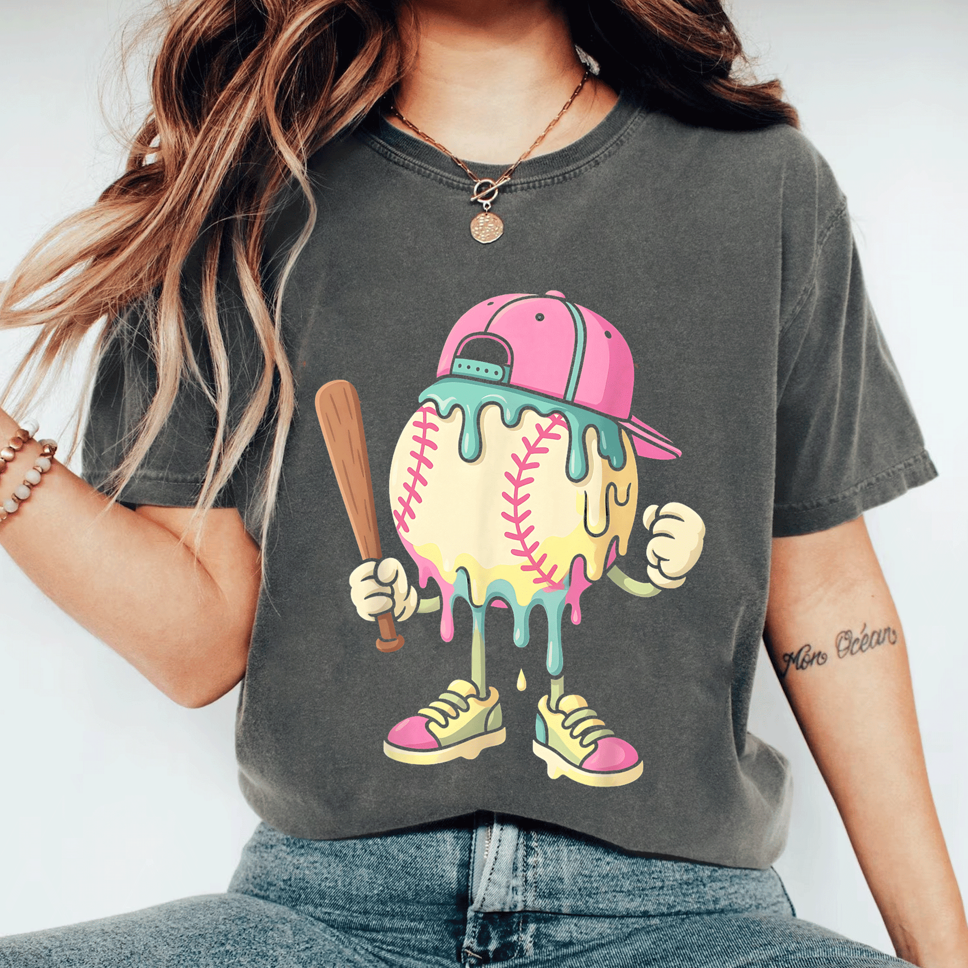 Stylish Ice Cream Drip Baseball T-Shirt for Girls Perfect for Summer Fun and Sporty Outfits - Cute and Trendy Design - 11