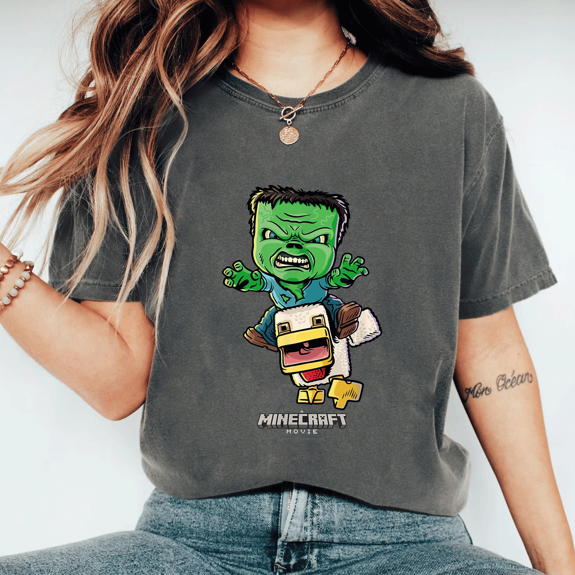 Cute Minecraft Movie Chicken Jockey Baby Zombie Animated T-Shirt for Gamers - Fun and Unique Graphic Tee for Kids and Adults - 11