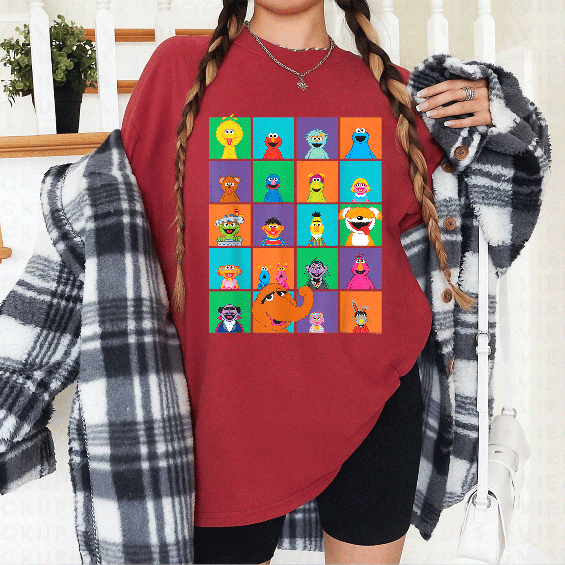 Adorable Sesame Street Character Squares T-Shirt Featuring Beloved Friends in Fun Colors Perfect for Kids and Fans of All Ages - 12