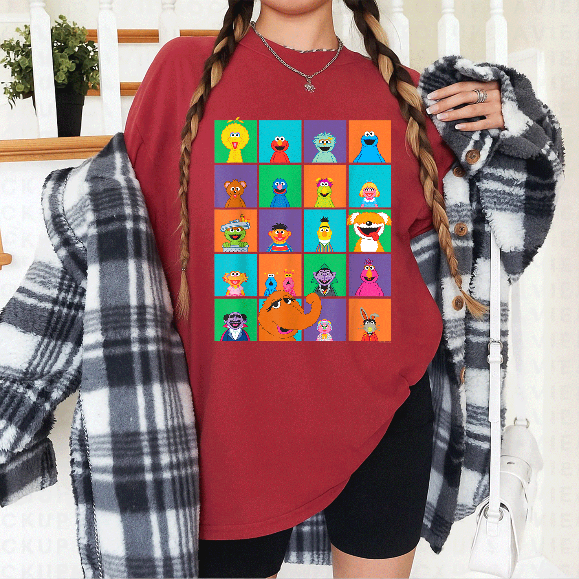 Adorable Sesame Street Character Squares T-Shirt Featuring Beloved Friends in Fun Colors Perfect for Kids and Fans of All Ages - 12