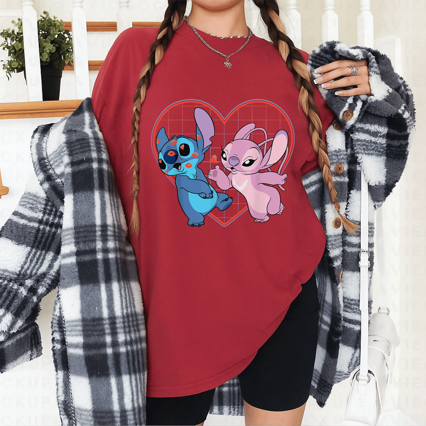 Cute Disney Lilo and Stitch Angel Heart Kisses T-Shirt for Fans of Cozy Style and Adorable Character Designs - 12