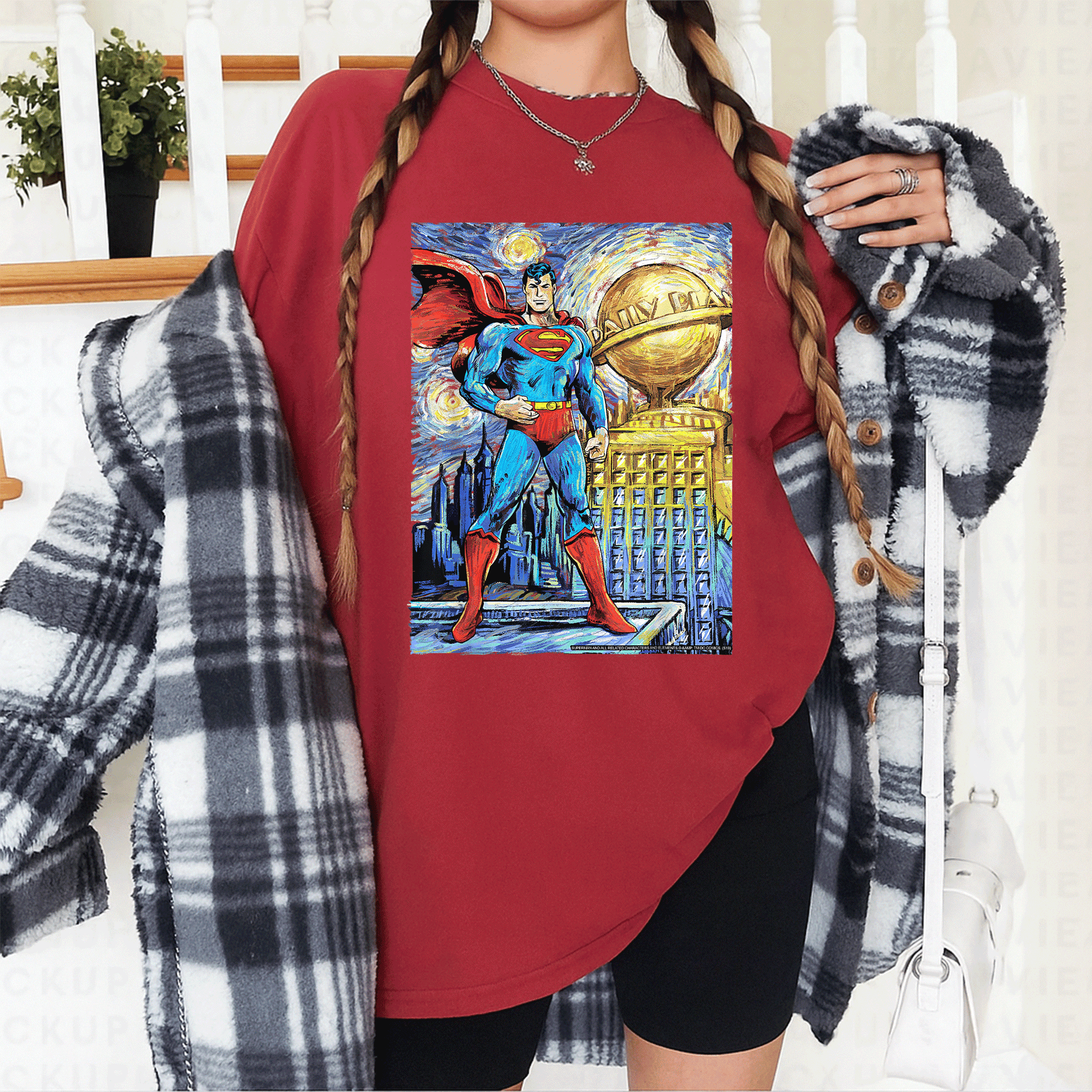 Stylish DC Comics Superman Starry Night Portrait T-Shirt - Unique Cosmic Art Design for Fans and Collectors - 12