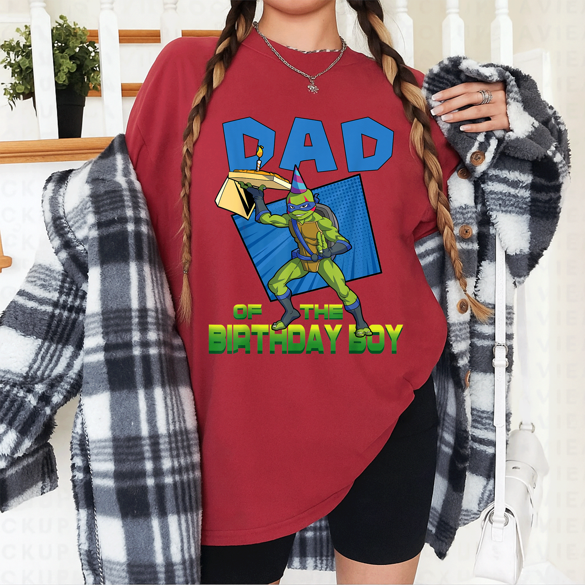 Mademark Teenage Mutant Ninja Turtles Men's Leo Daddy of the Birthday Boy Pizza Party T-Shirt for Fun Celebrations - 12