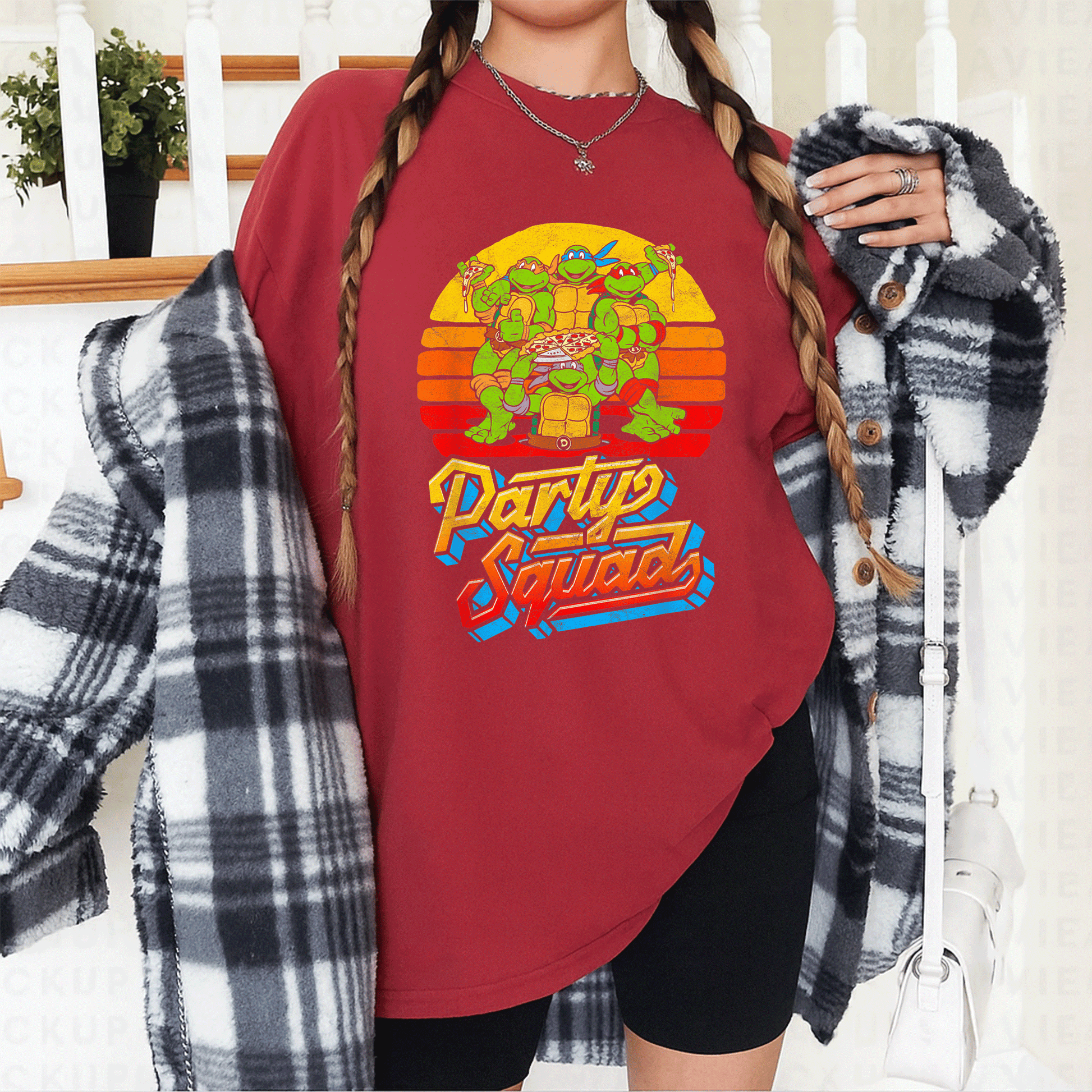 Mademark x Teenage Mutant Ninja Turtles Vintage 80s Pizza Friends Distressed T-Shirt for Fun Retro Party Vibes - 12