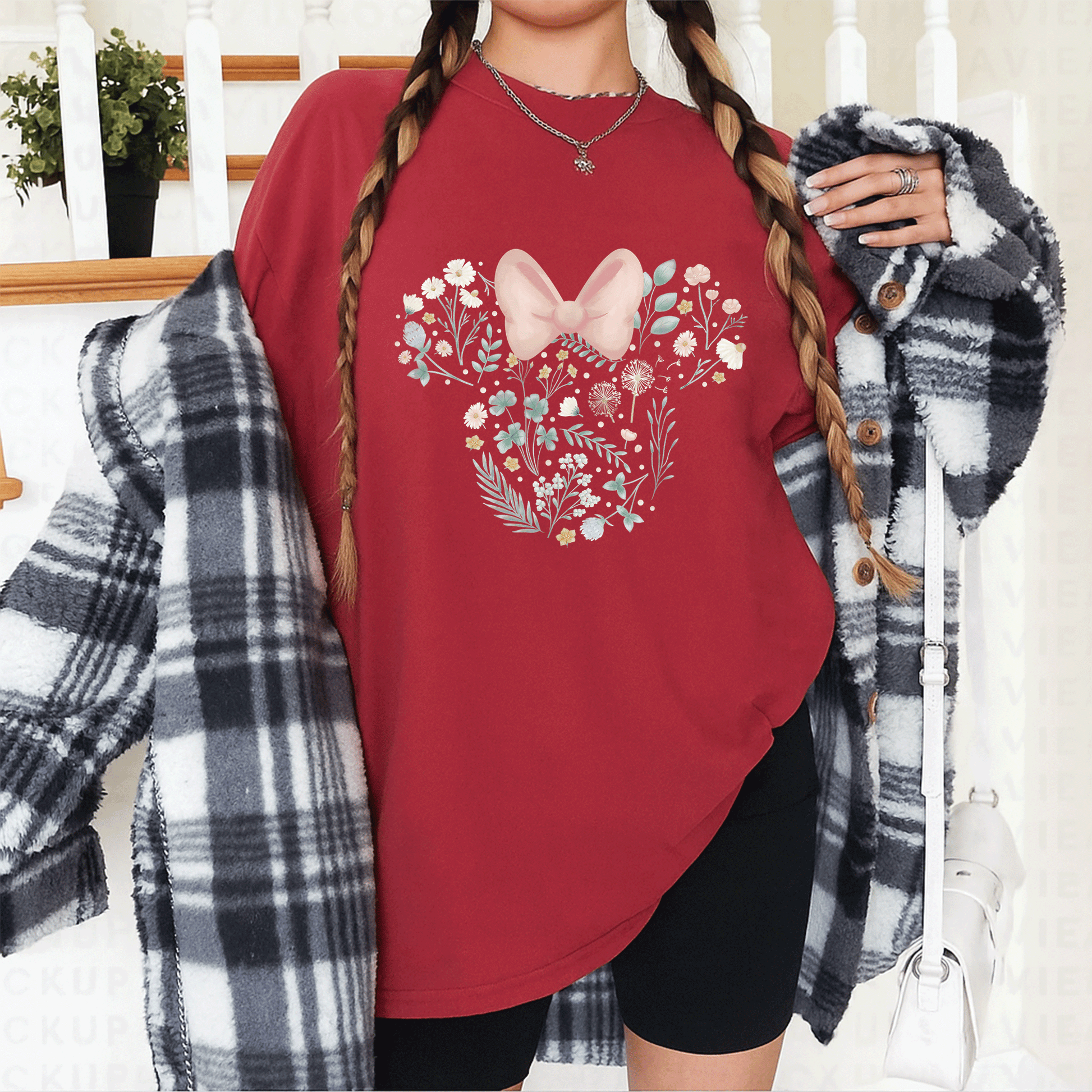 Disney Minnie Mouse Icon Spring Flowers T-Shirt for Women, Cute Floral Graphic Tee, Perfect for Casual Outings and Gifts - 12