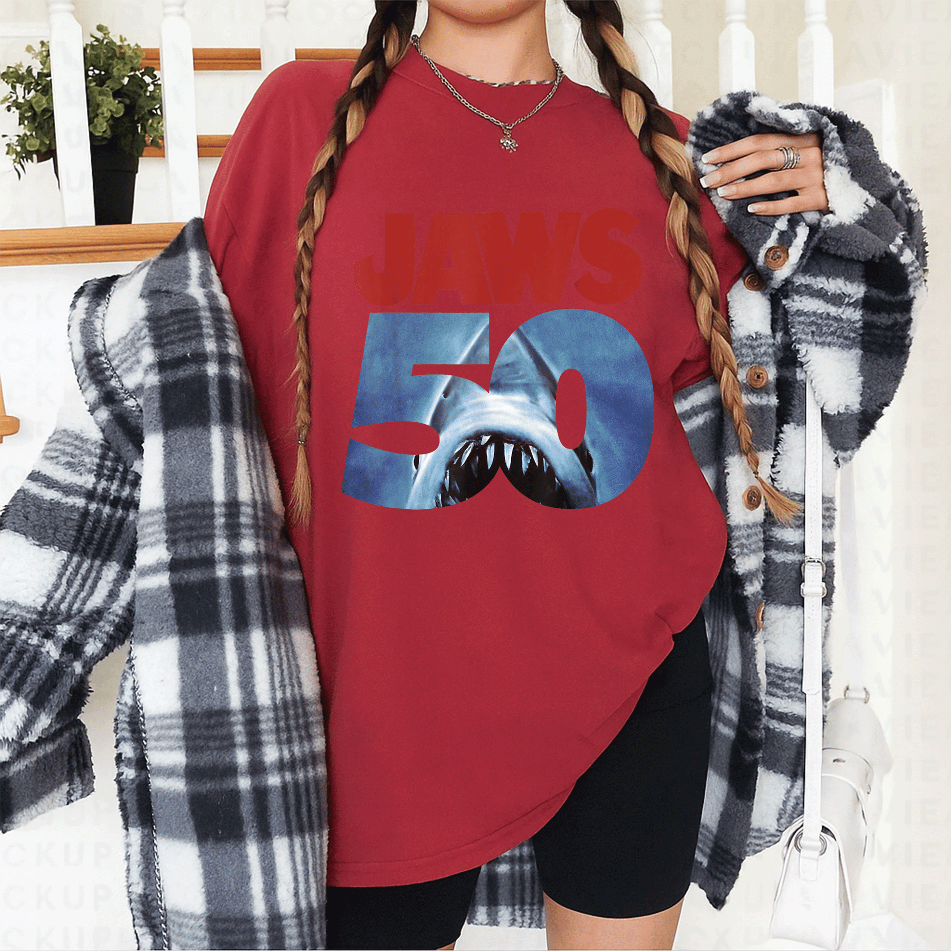 Celebrate 50 Years of Jaws with Our Exclusive Front and Back T-Shirt Featuring Iconic Anniversary Logo Design - 12