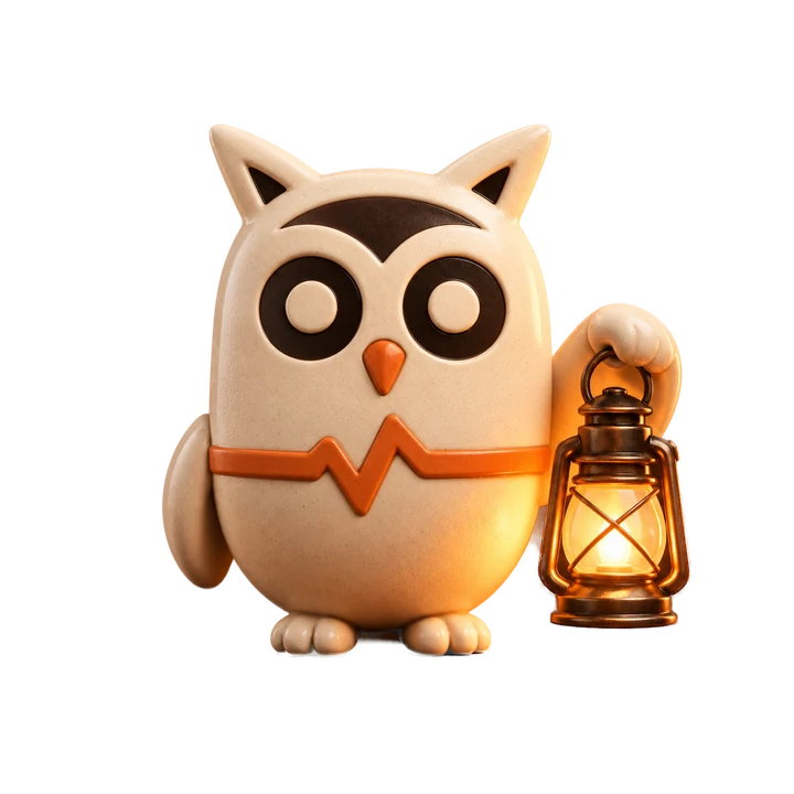 Owlivo night-watch owl holding a lantern